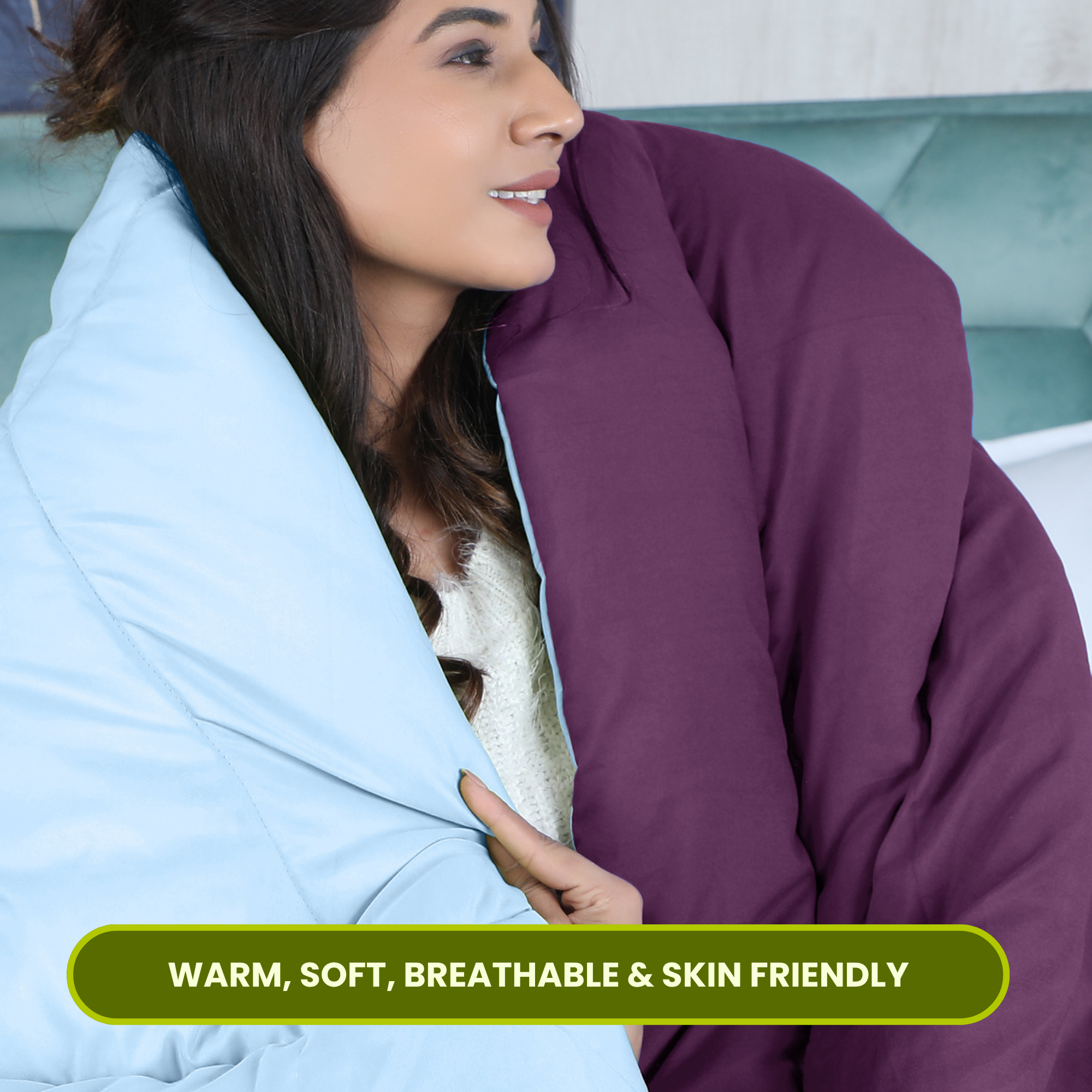 Sky Blue & Wine Reversable Comforter/Duvet
