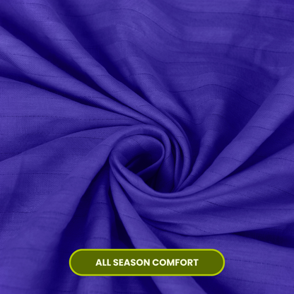 Navy Blue Satin Stripe Flat Bedsheet with Pillow Cover