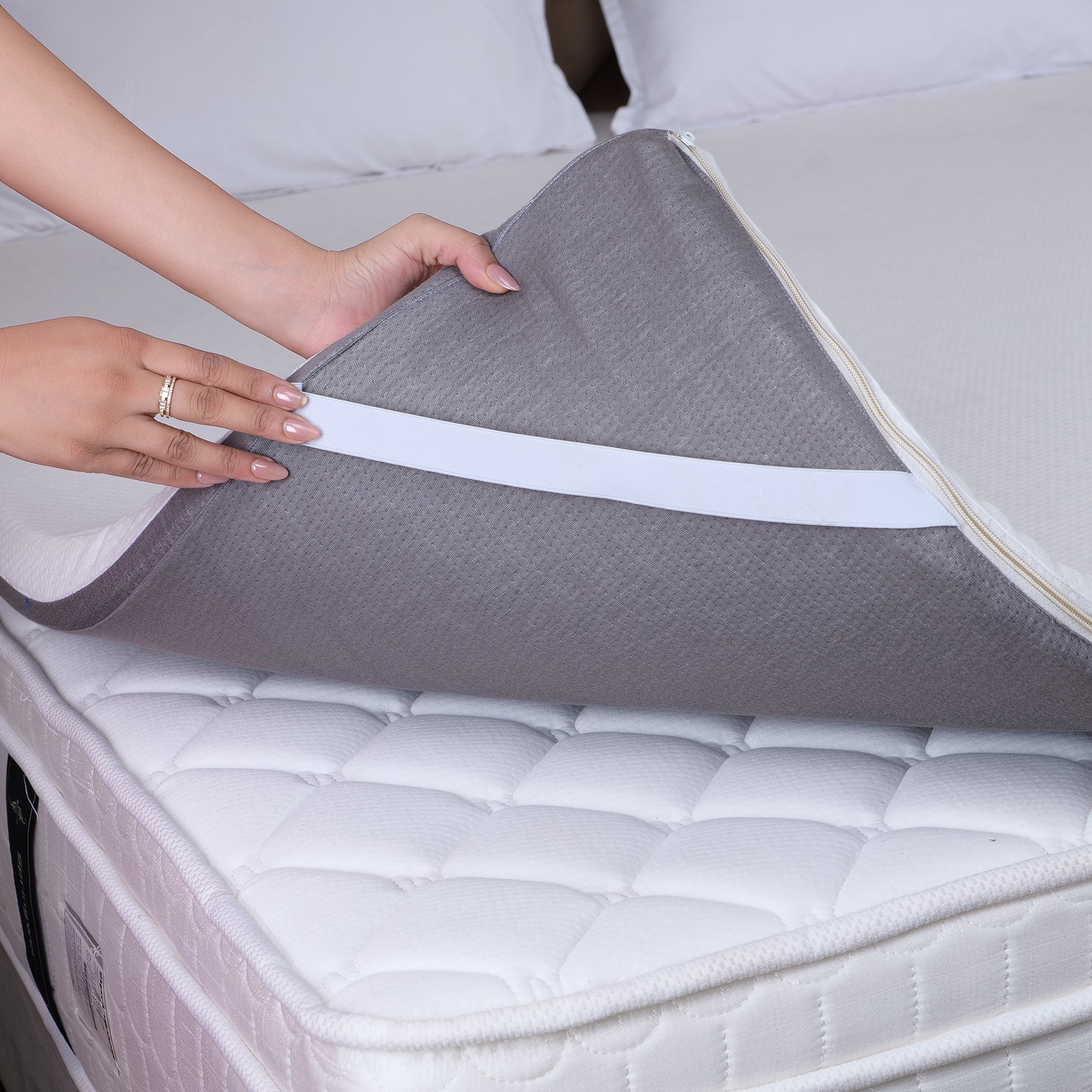 White & Grey Latex Mattress Topper