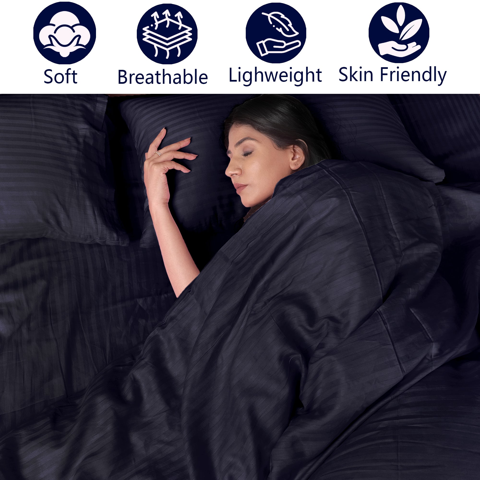 Dark-blue Duvet Cover Stripe AVI Lifestyles I02
