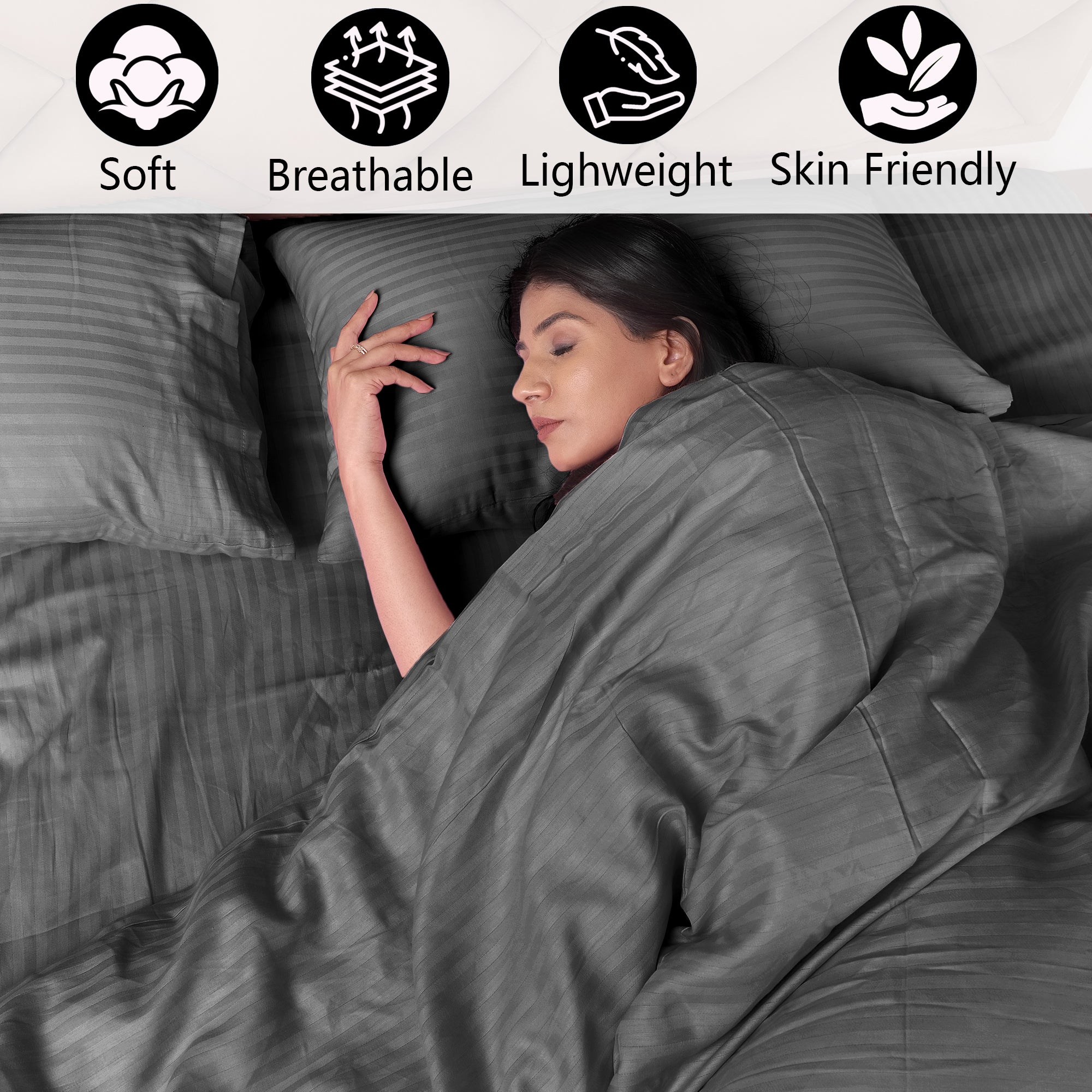 Grey Duvet Cover Stripe AVI Lifestyles I02