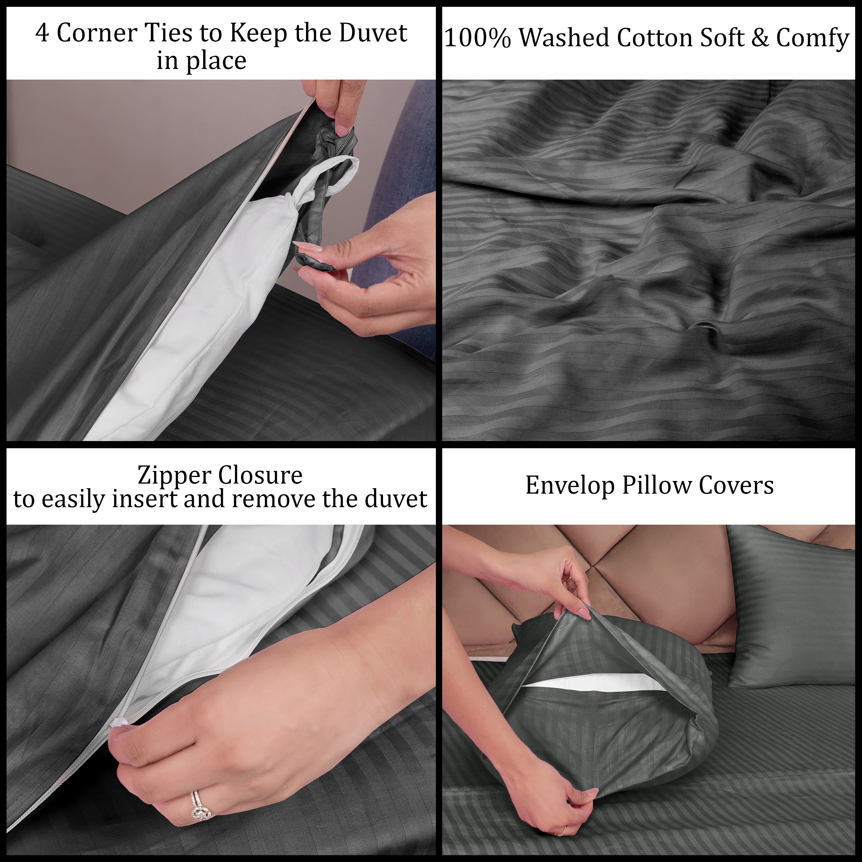 Grey Duvet Cover Stripe AVI Lifestyles I03