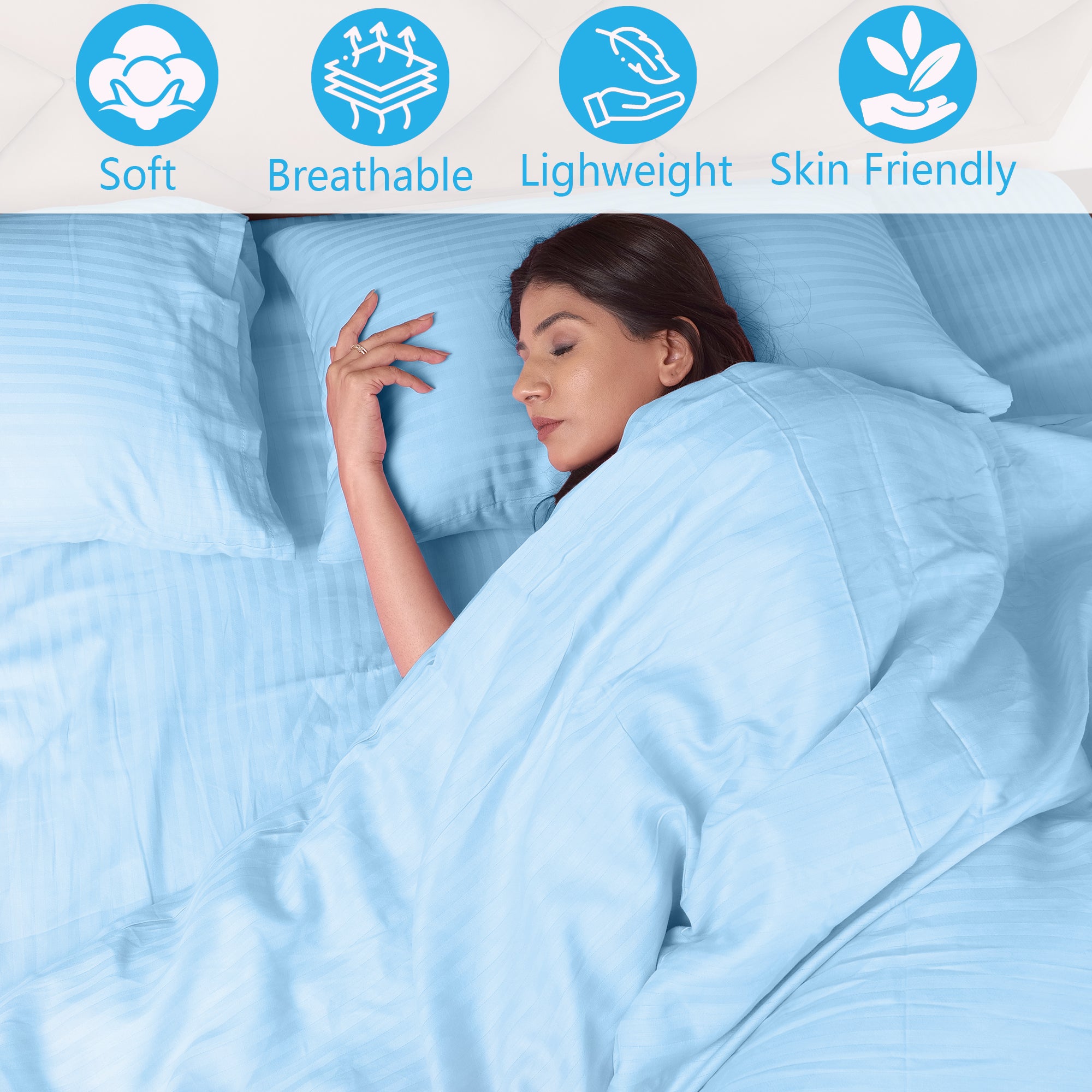 Sky-blue Duvet Cover Stripe AVI Lifestyles I02