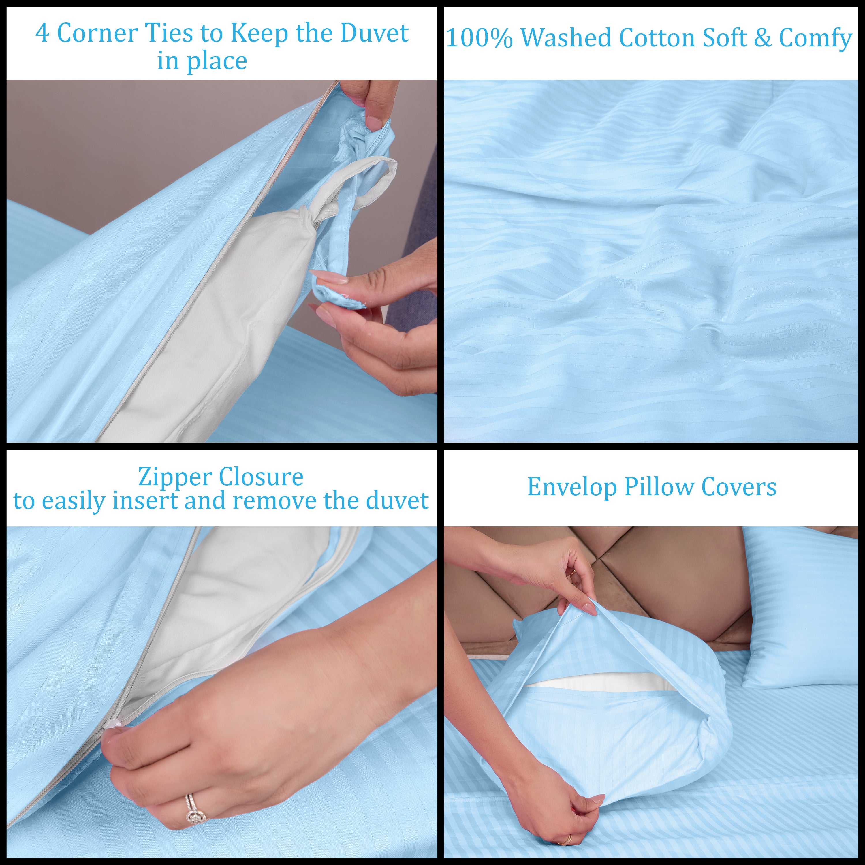 Sky-blue Duvet Cover Stripe AVI Lifestyles I03