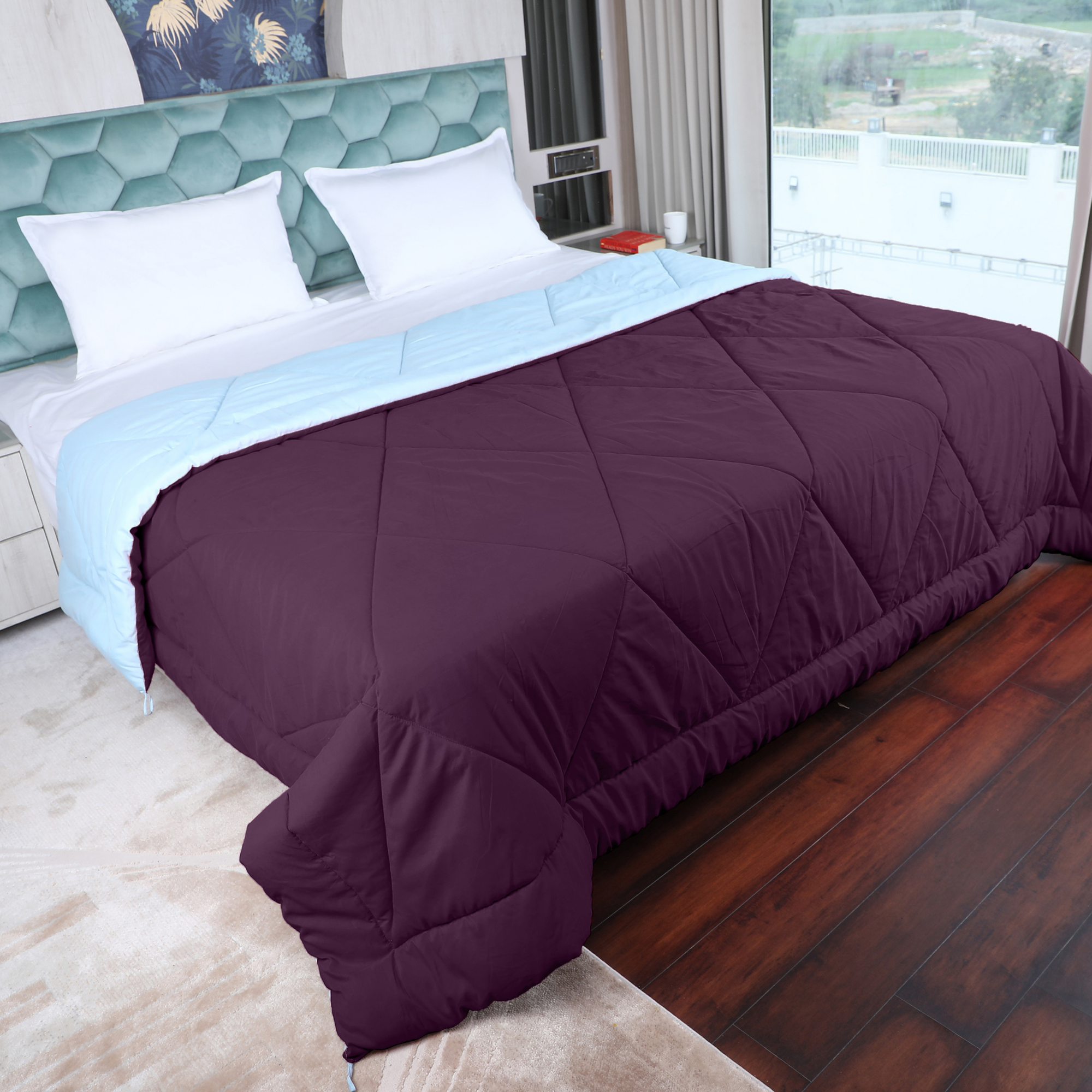 Wine-Sky Blue Duvet Reversable AVI Lifestyles I02