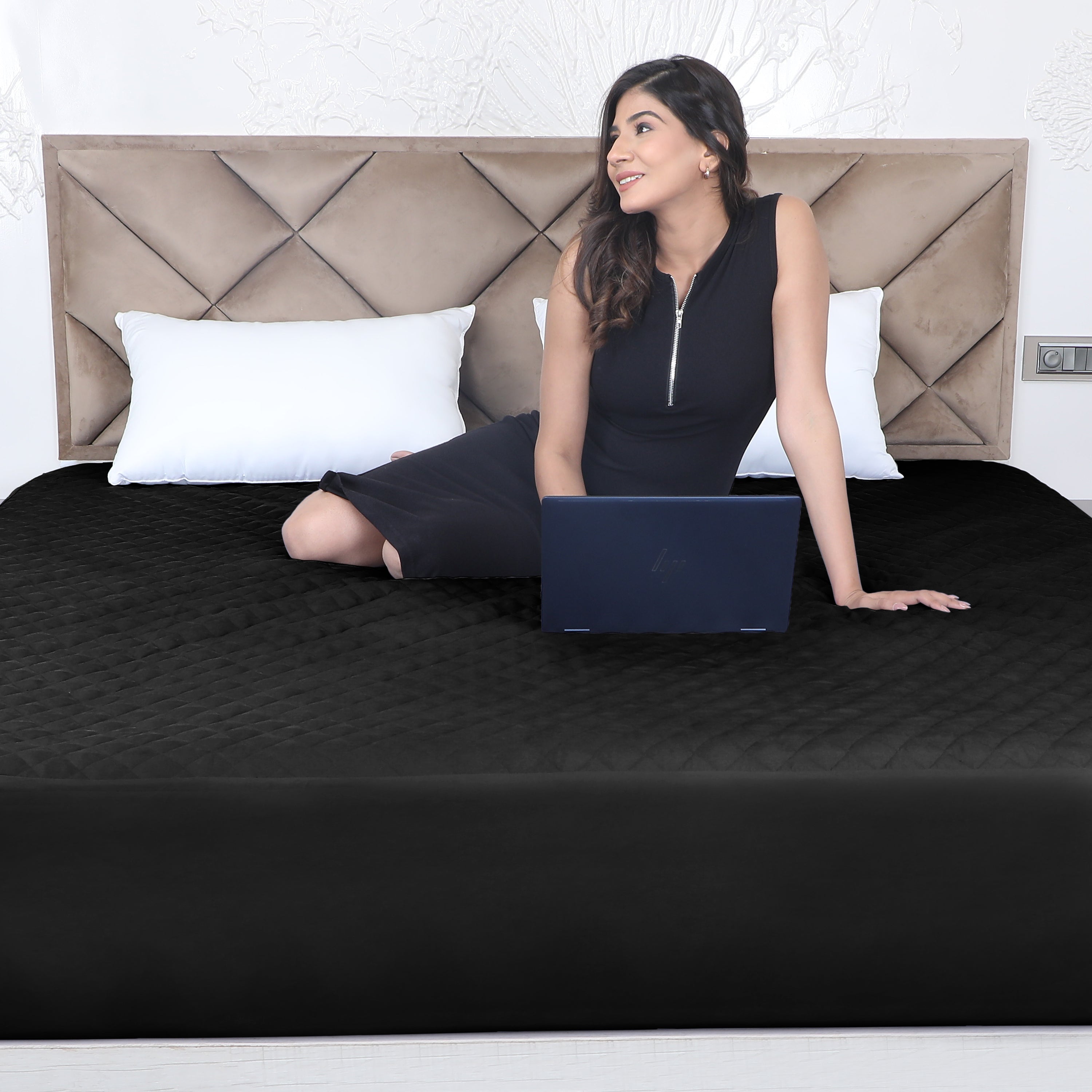 Black Quilted Fitted Mattress Protector