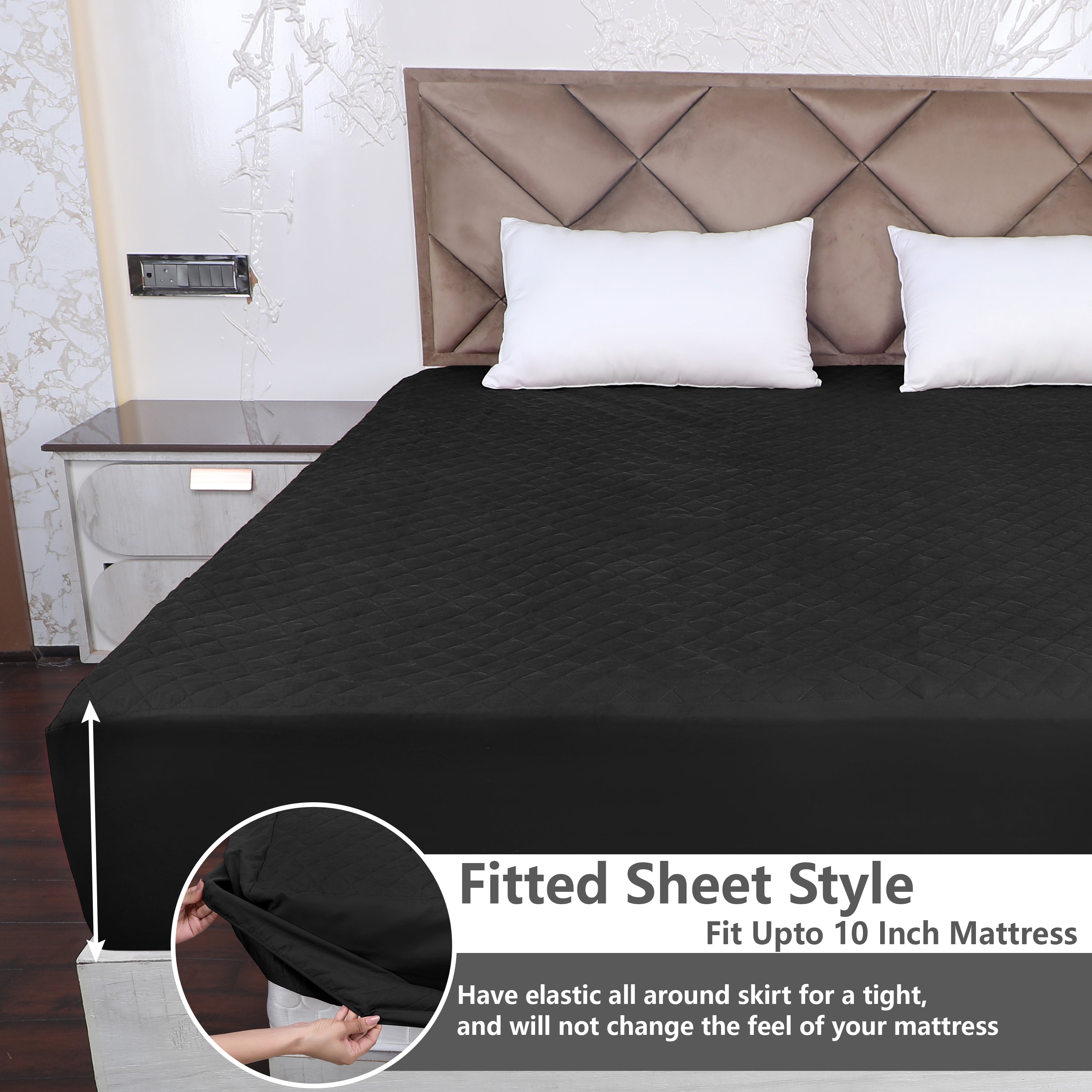 Black Quilted Fitted Mattress Protector