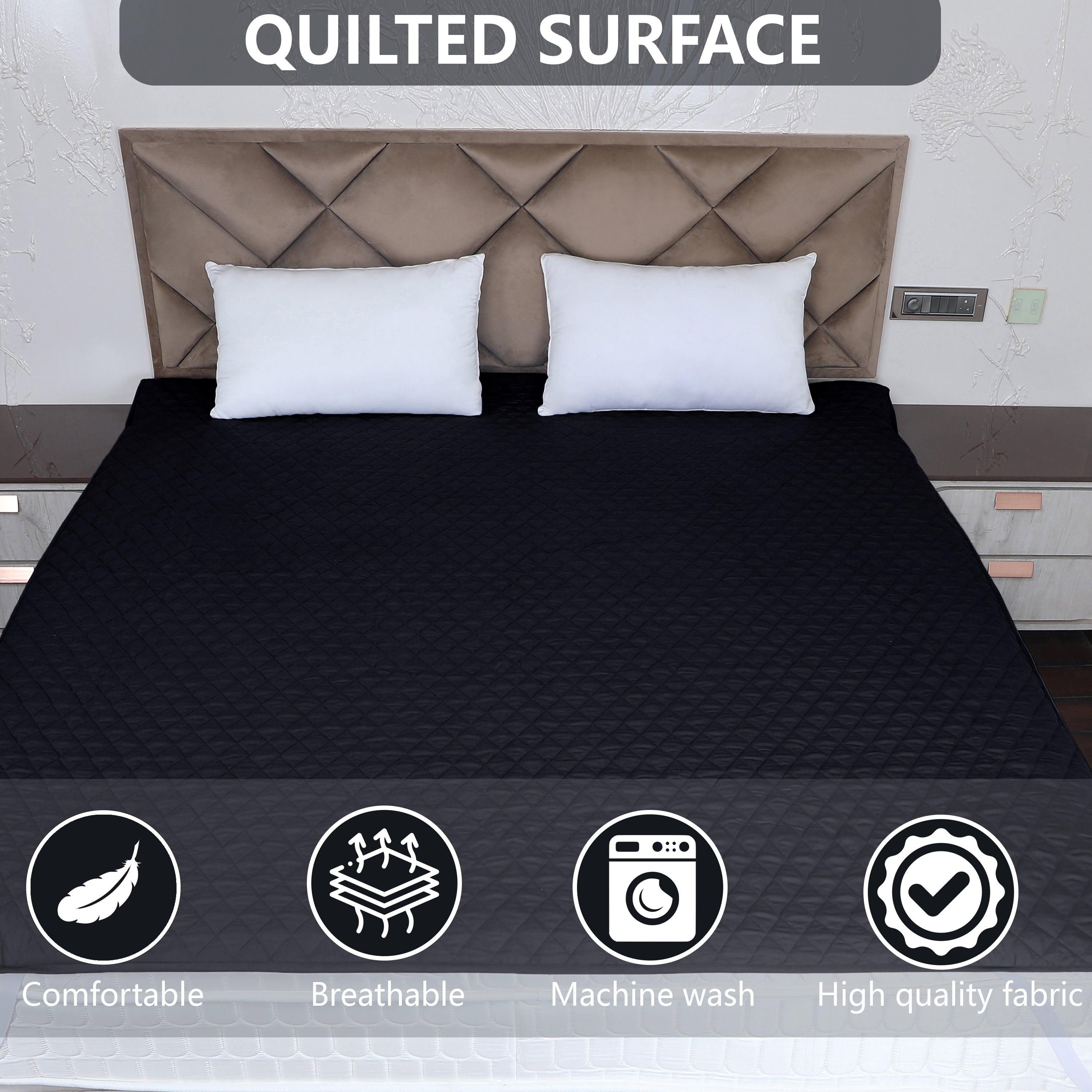 Black Quilted Corner Elastic Mattress Protector