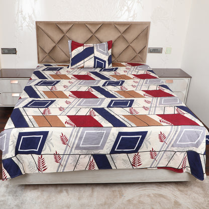 Blue & Maroon Polyester Printed Bedsheet for with Pillow Cover