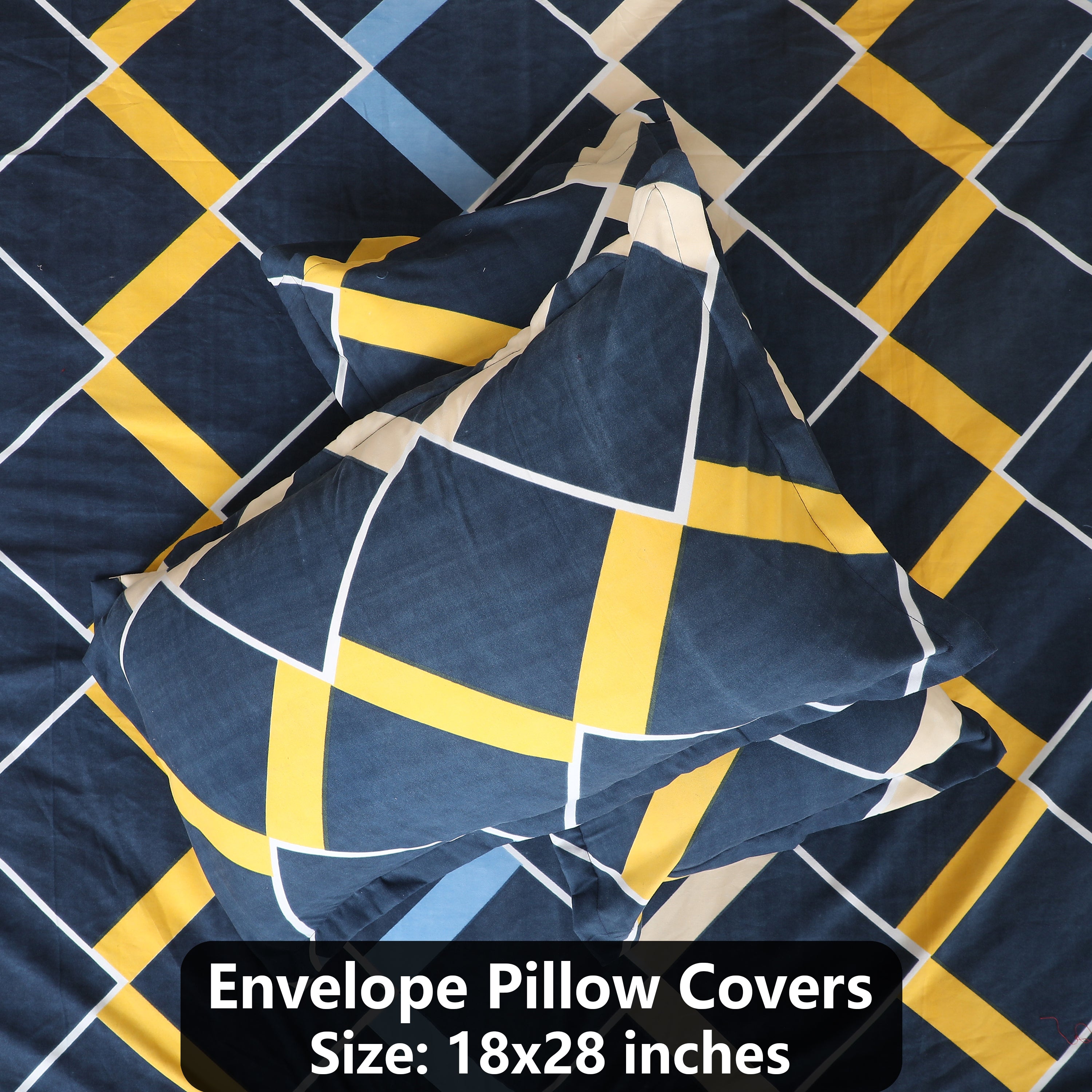 Blue & Yellow Polyester Printed Bedsheet with Pillow Cover