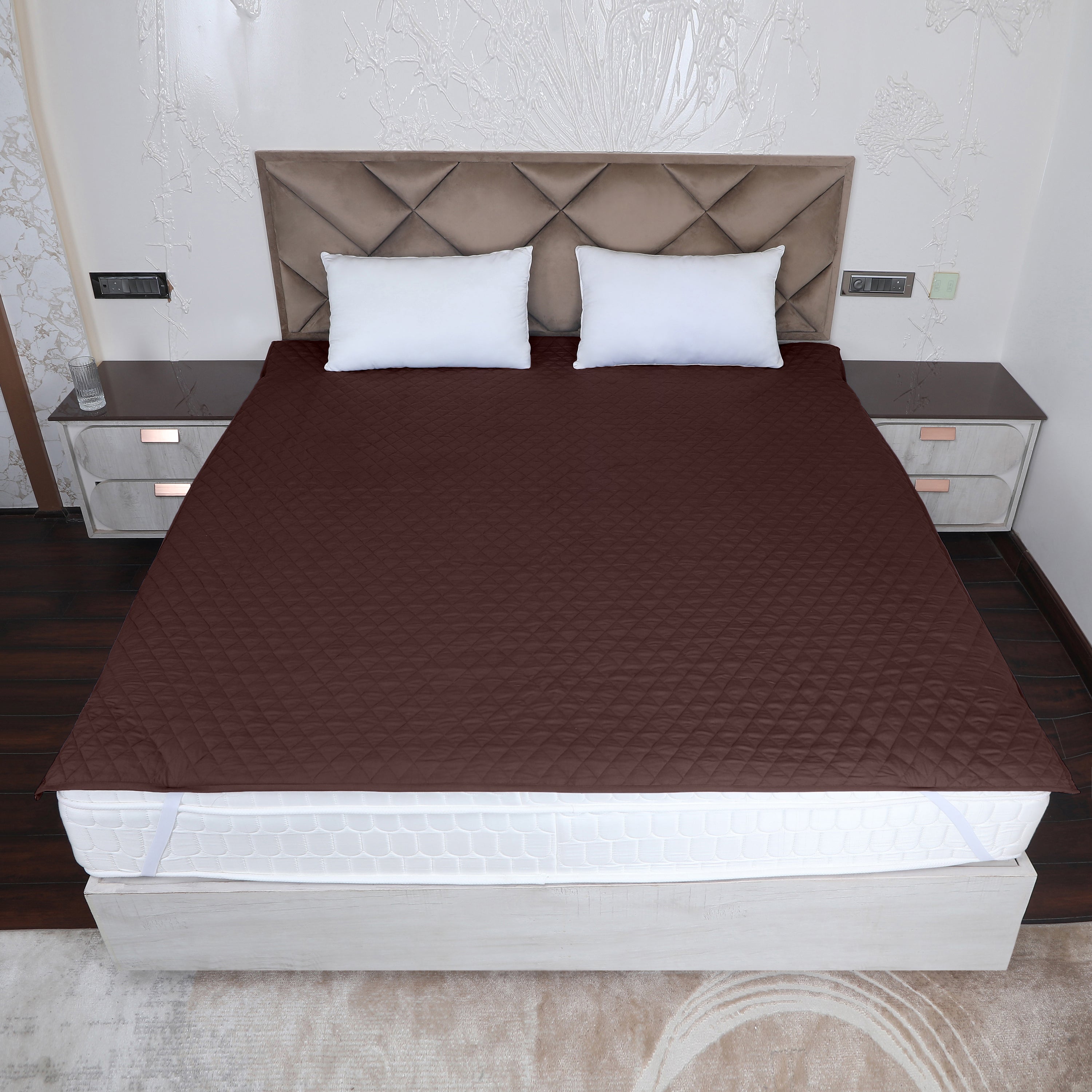 Brown Quilted Corner Elastic Mattress Protector