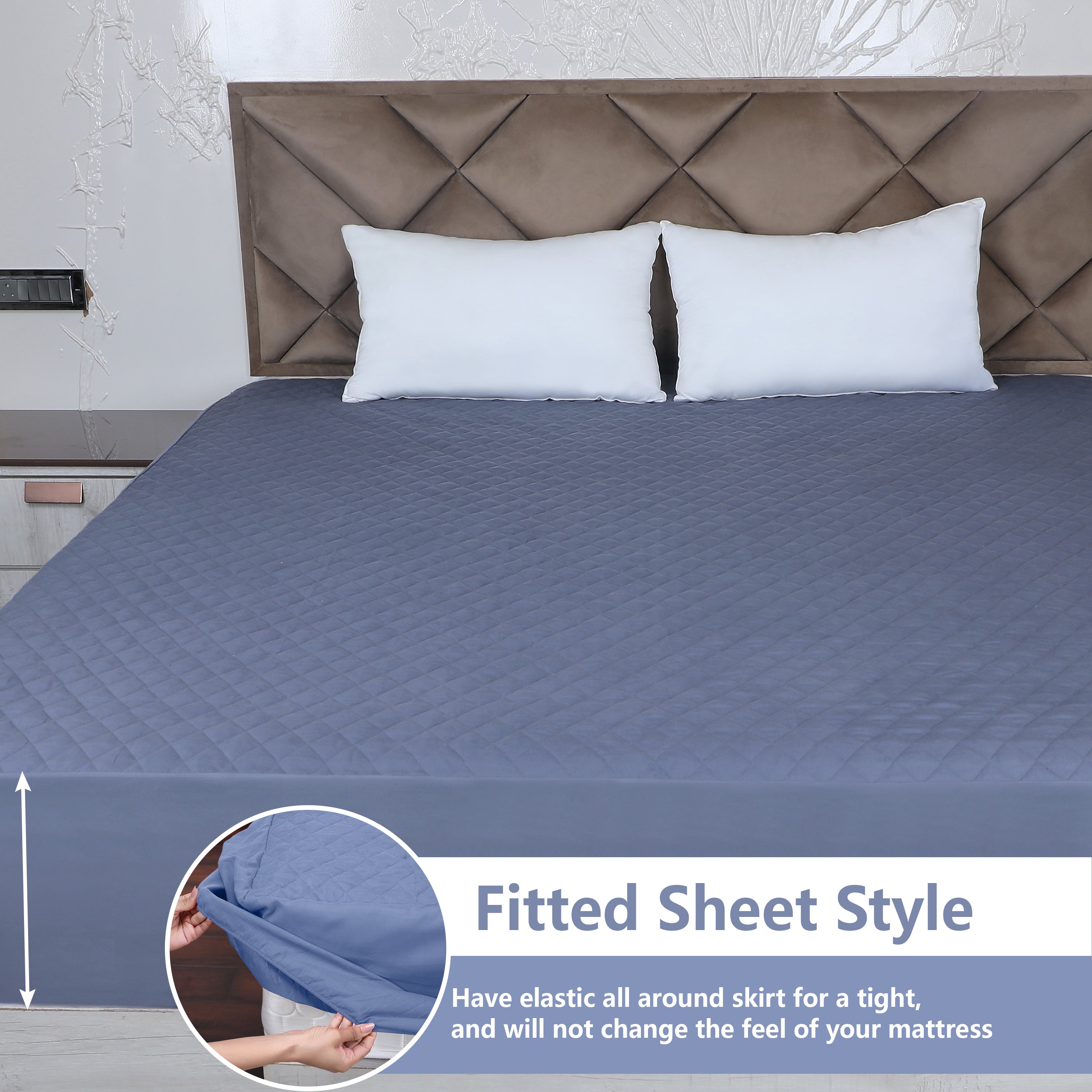 Grey Quilted Fitted Mattress Protector