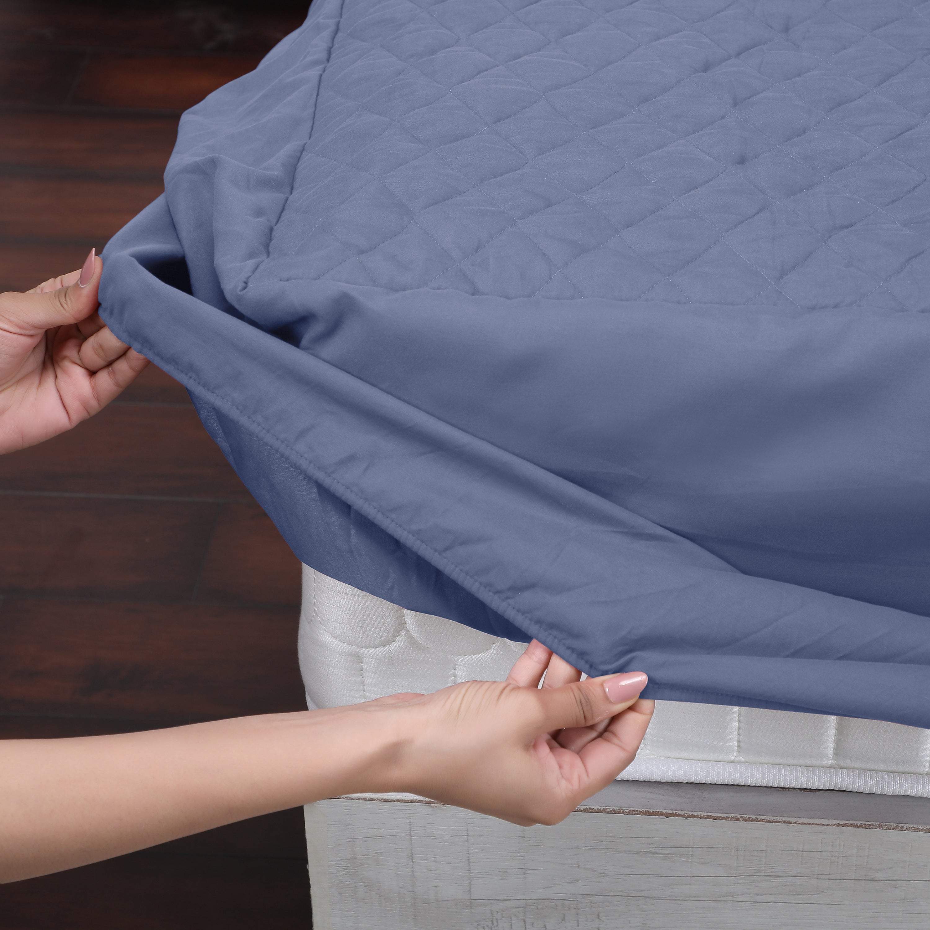 Grey Quilted Fitted Mattress Protector