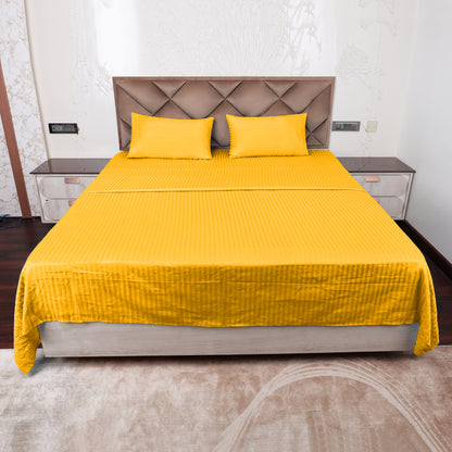 Golden Satin Stripe Glace Cotton Flat Bedsheet with Pillow Cover