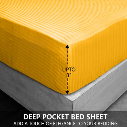 Golden Satin Stripe Fitted Bedsheet with Pillow Cover