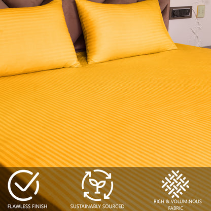 Golden Satin Stripe Fitted Bedsheet with Pillow Cover