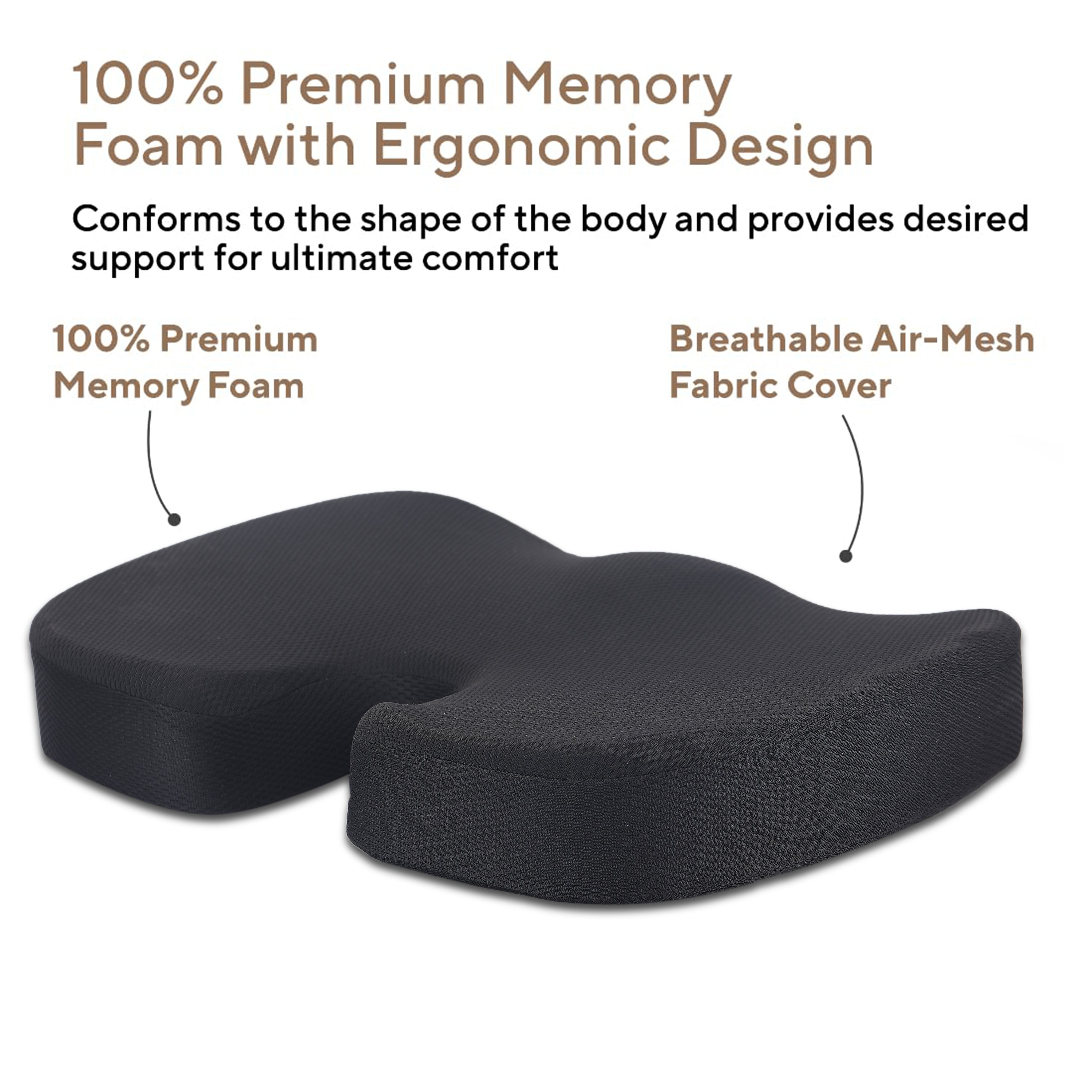 Black Orthopedic Chair Pad Memory Foam