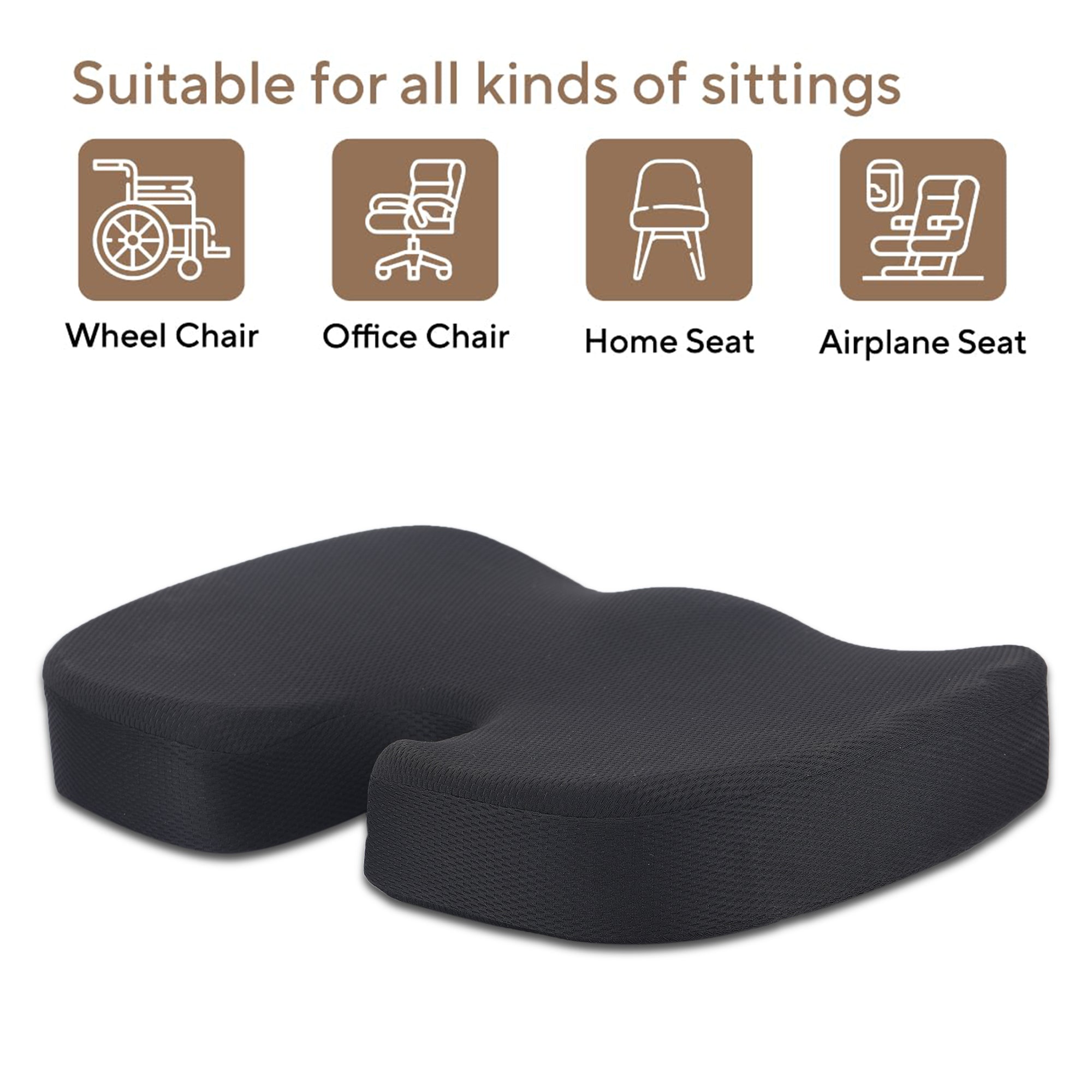 Black Orthopedic Chair Pad Memory Foam