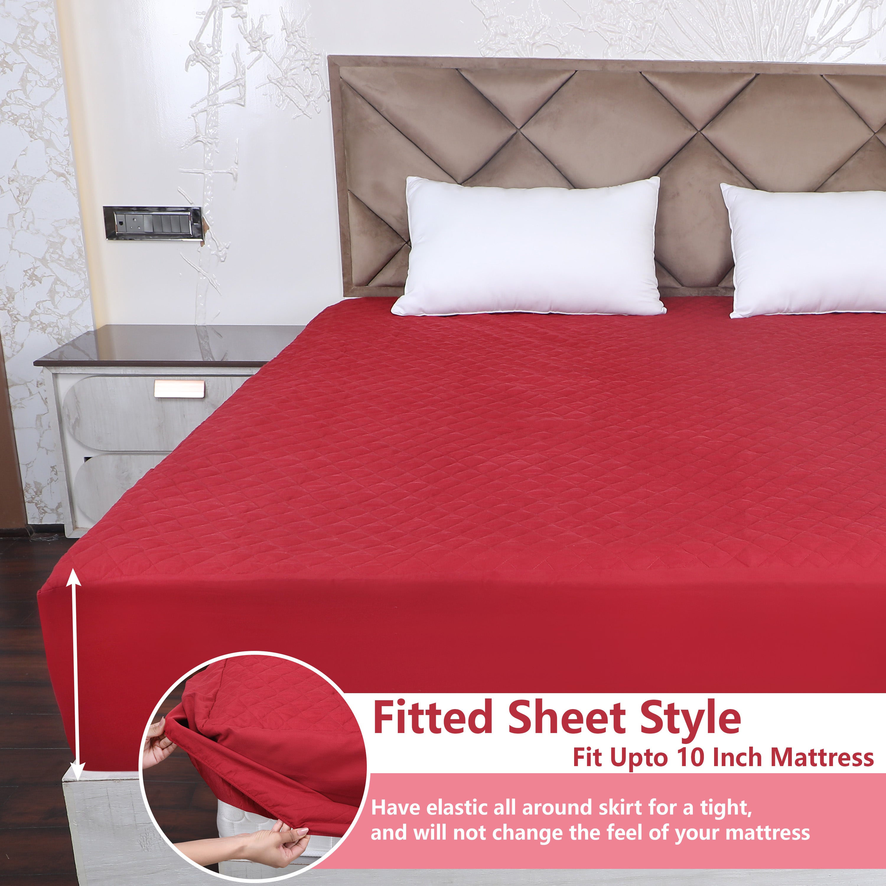 Maroon Quilted Fitted Mattress Protector