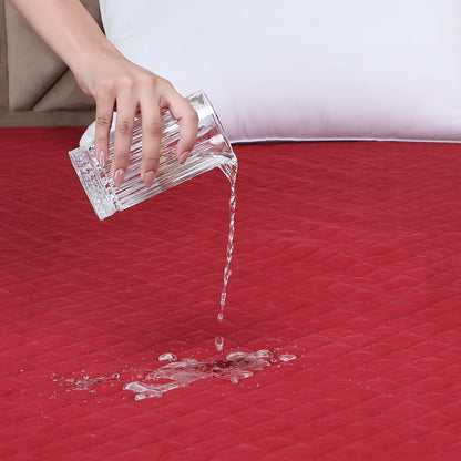 Maroon Quilted Fitted Mattress Protector