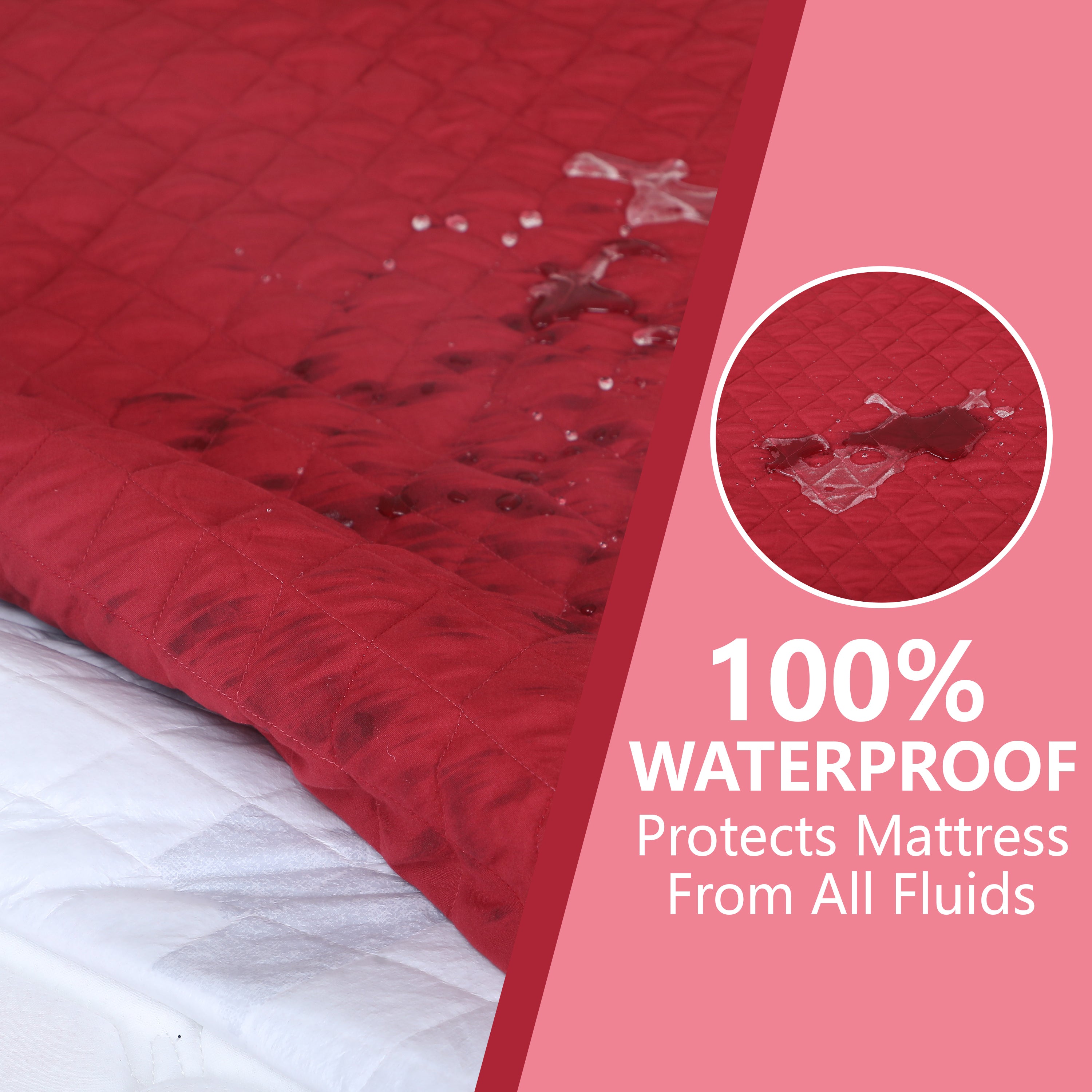 Maroon Quilted Fitted Mattress Protector