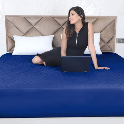 Navy Blue Quilted Fitted Mattress Protector