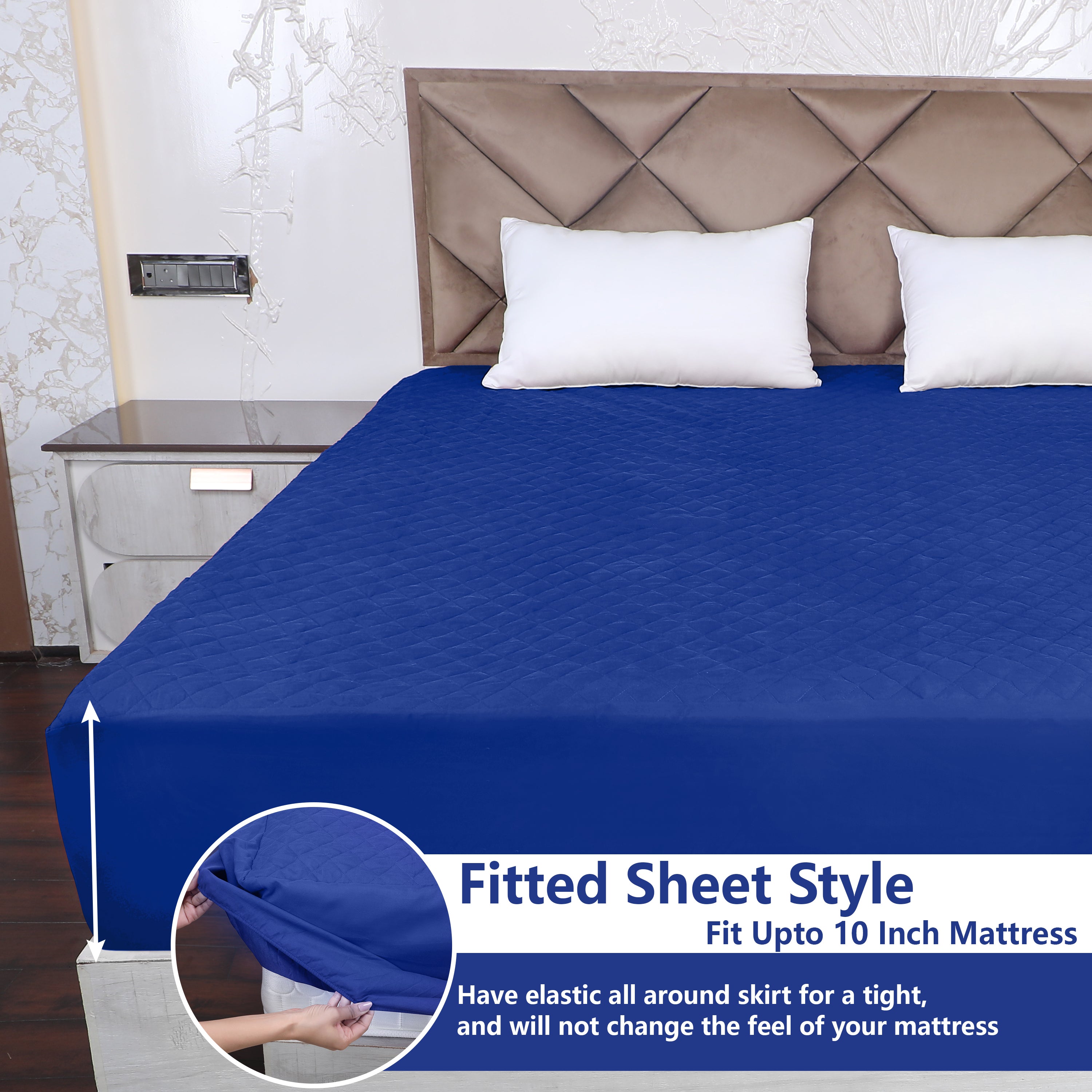 Navy Blue Quilted Fitted Mattress Protector