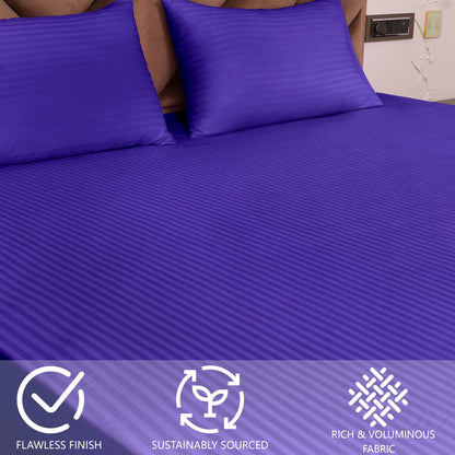 Navy Blue Satin Stripe Fitted Bedsheet with Pillow Cover