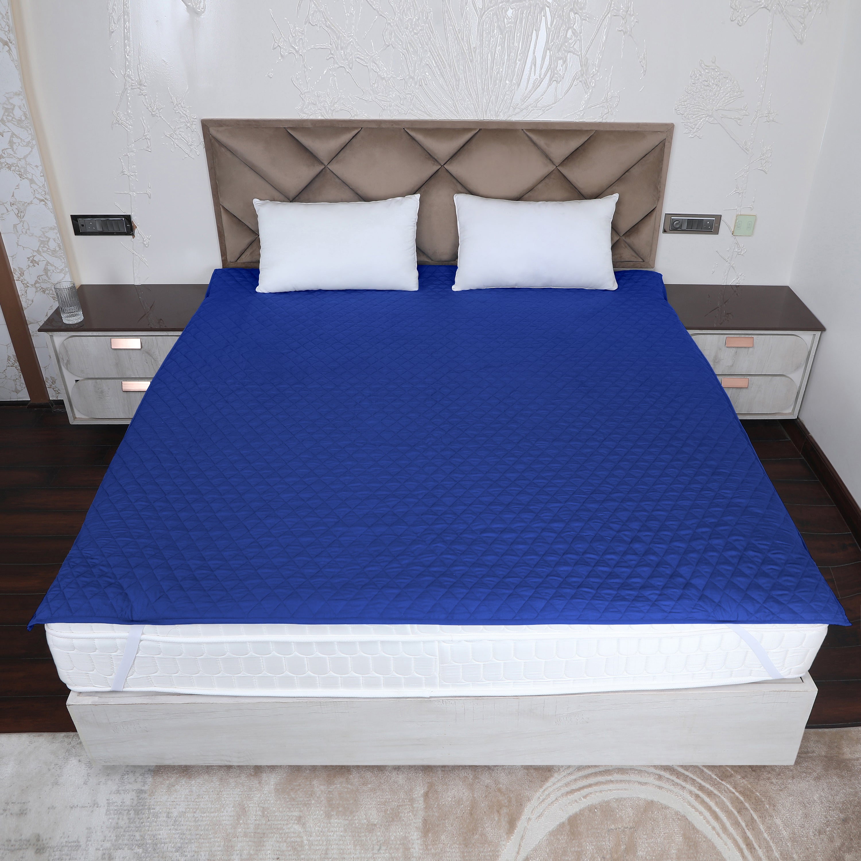 Navy Blue Quilted Corner Elastic Mattress Protector