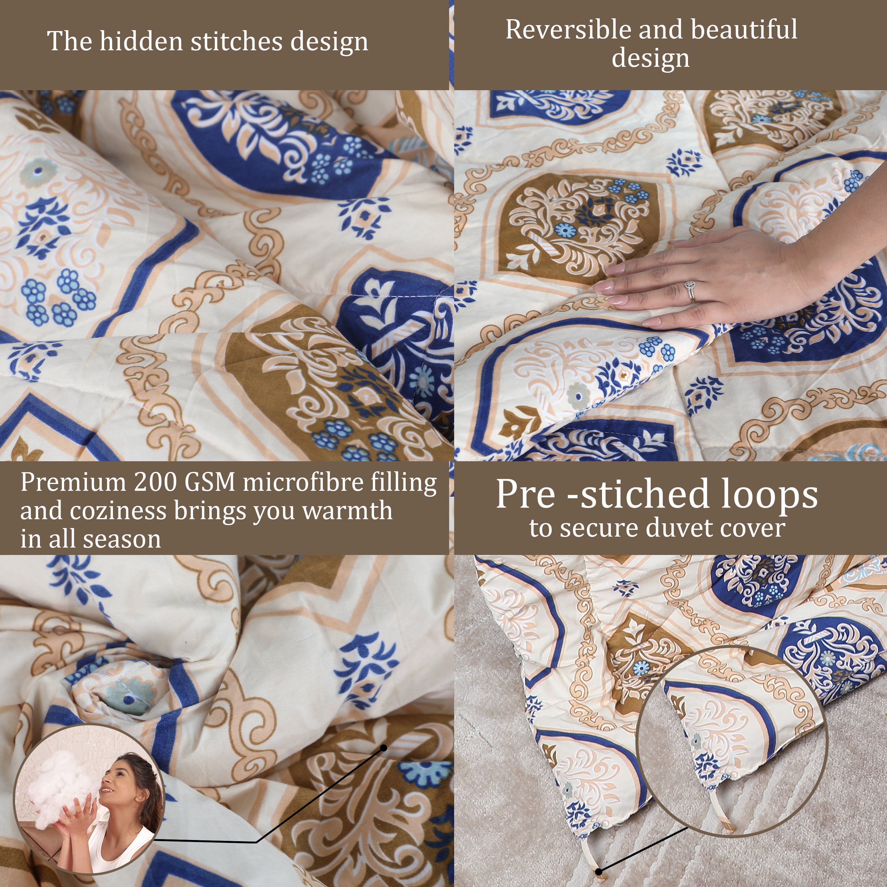 Beige & Blue Printed Comforter