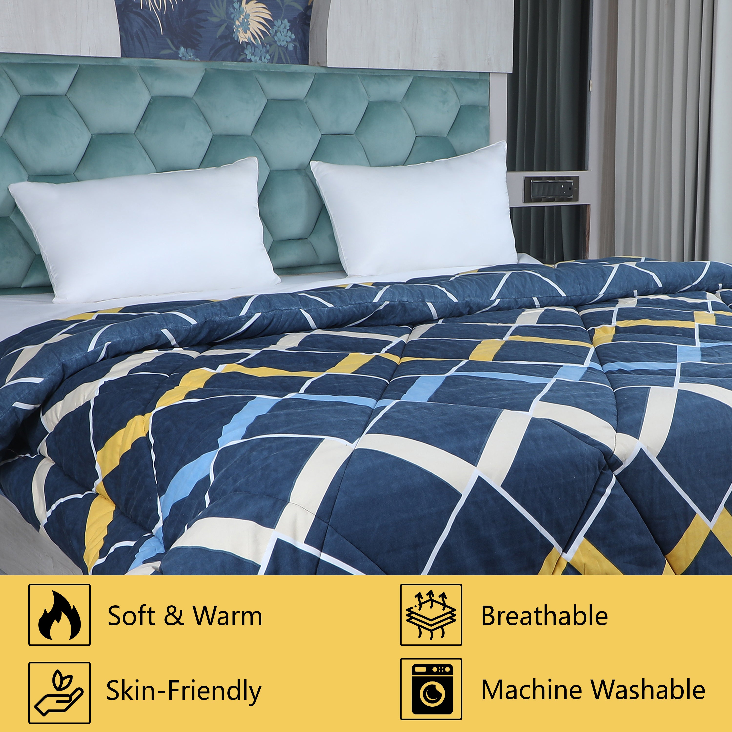 Blue & Yellow Printed Comforter