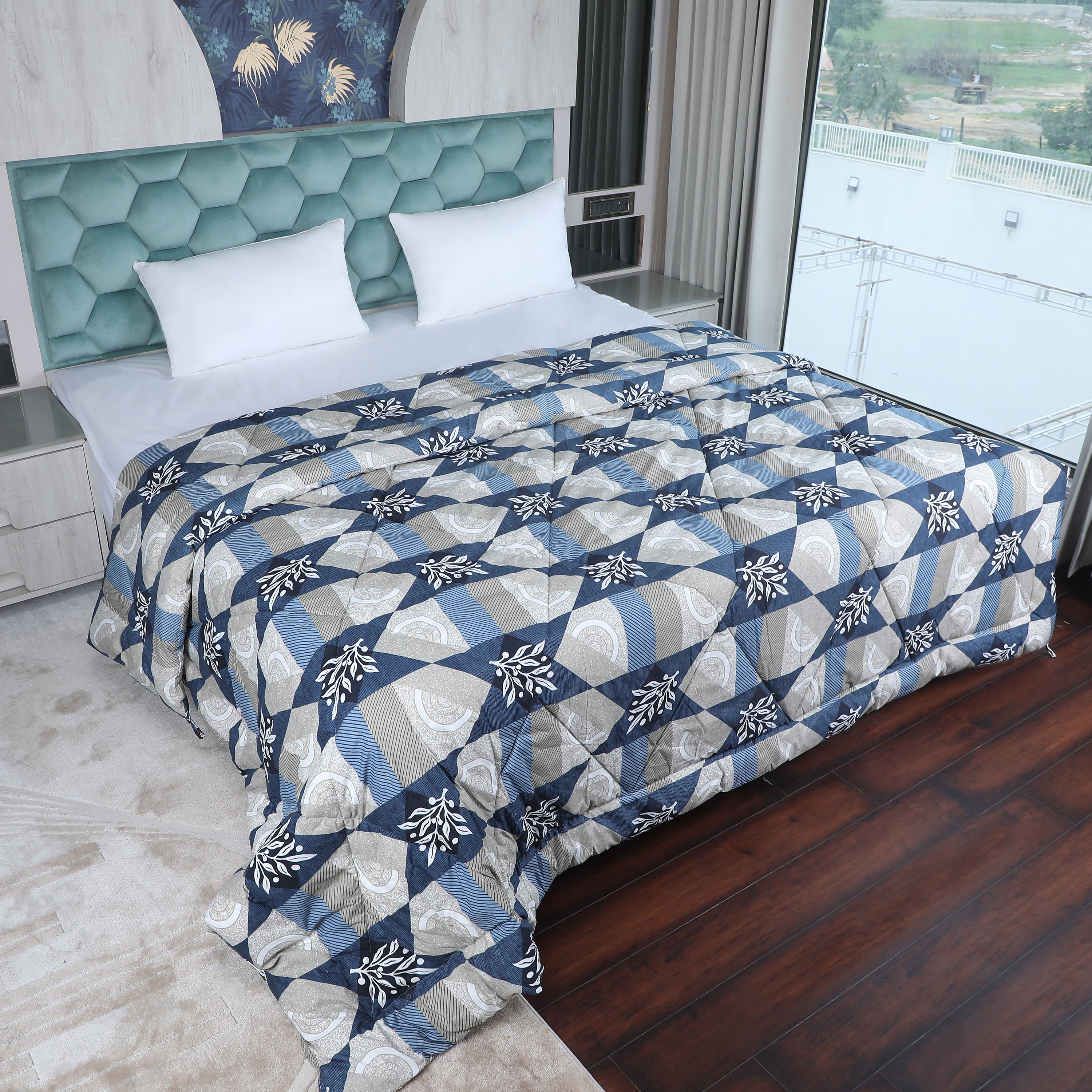 Blue and grey Printed Comforter