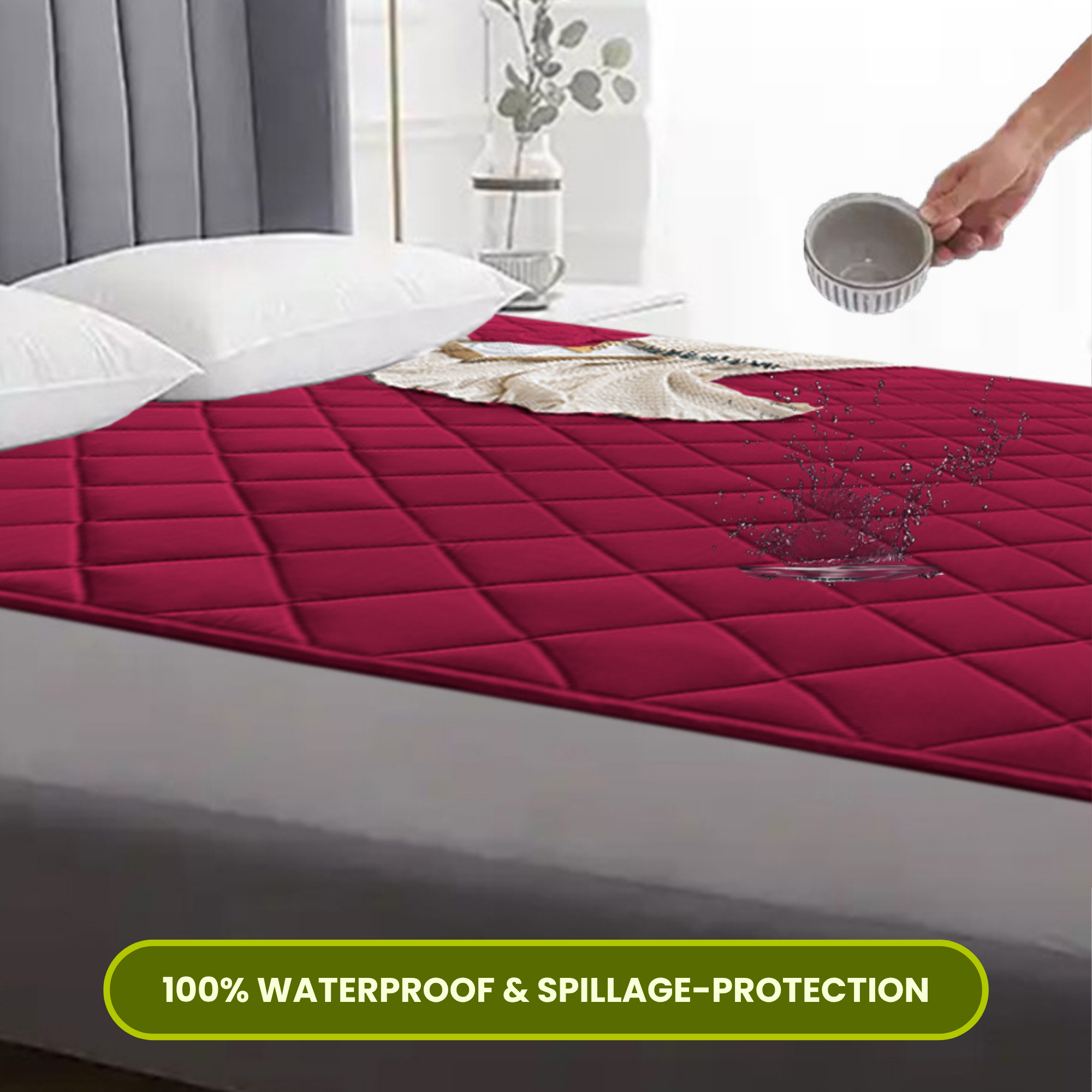 Quilted Maroon Mattress Protector #fitting_corner-elastic-straps