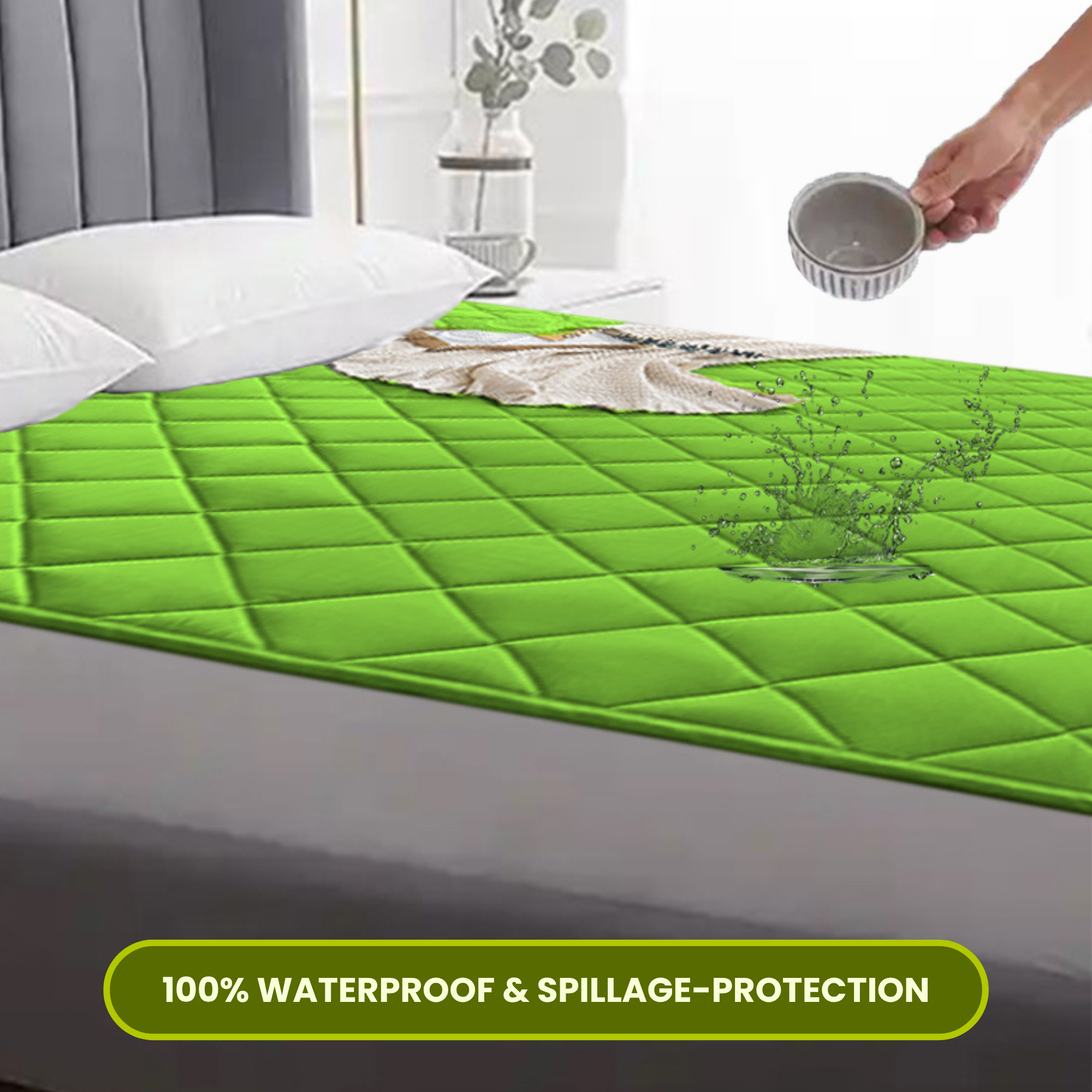 Quilted Mint Green Mattress Protector #fitting_corner-elastic-straps