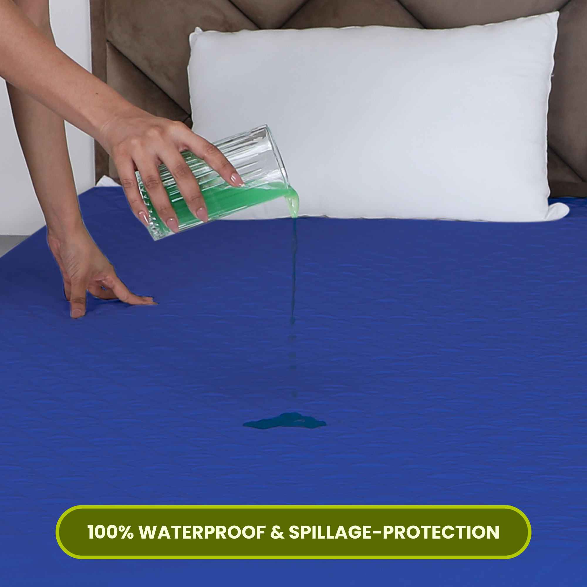 Quilted Navy Blue Mattress Protector #fitting_corner-elastic-straps