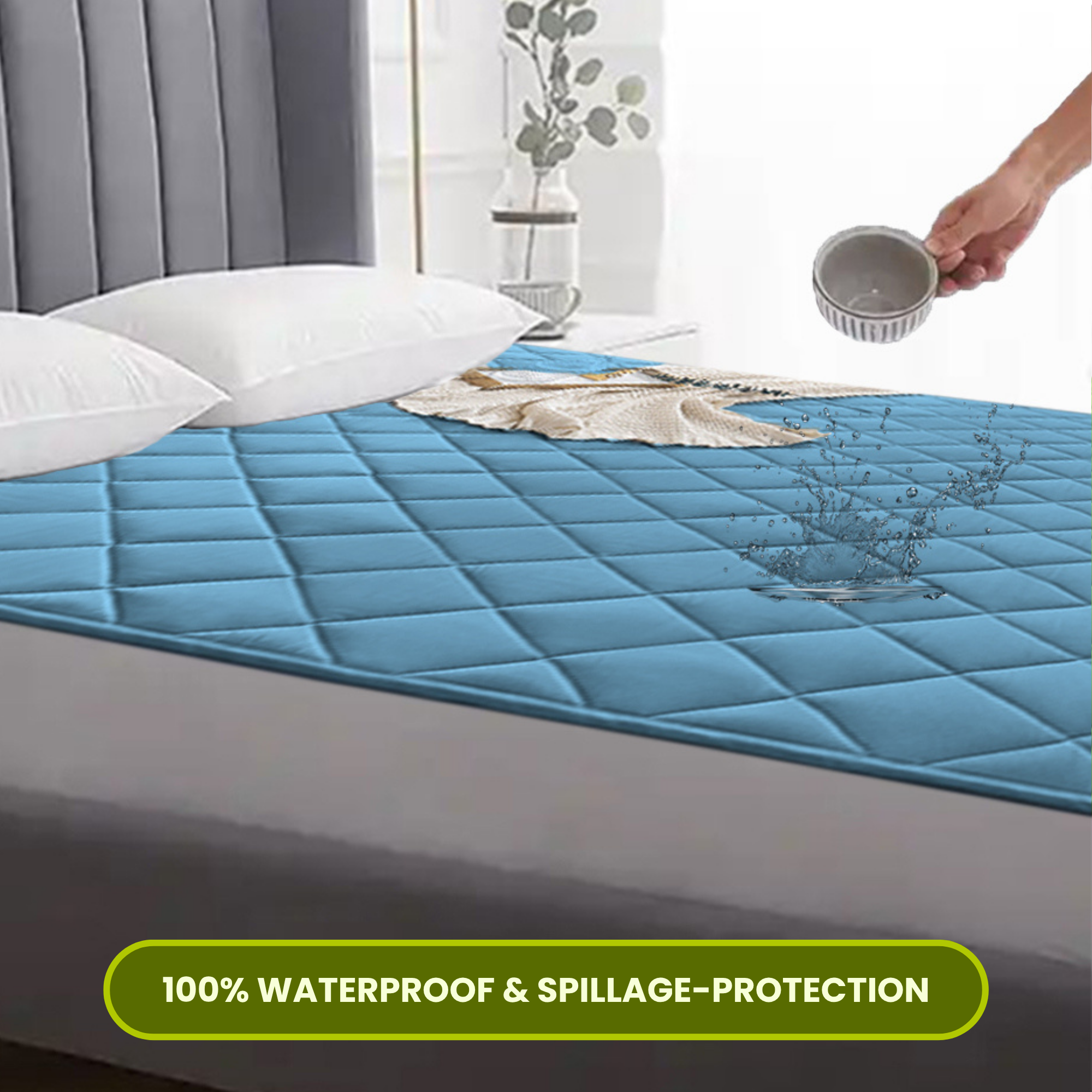 Quilted Sky Blue Mattress Protector #fitting_corner-elastic-straps