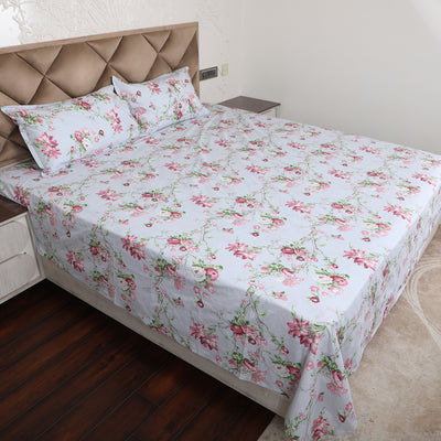 Sakura Bloom 100% Cotton Flat Bedsheet with Pillow Cover