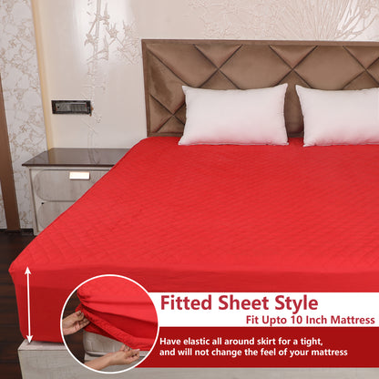 Red Quilted Fitted Mattress Protector