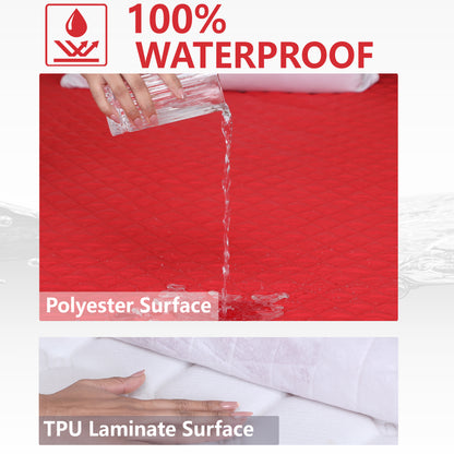 Red Quilted Corner Elastic Mattress Protector