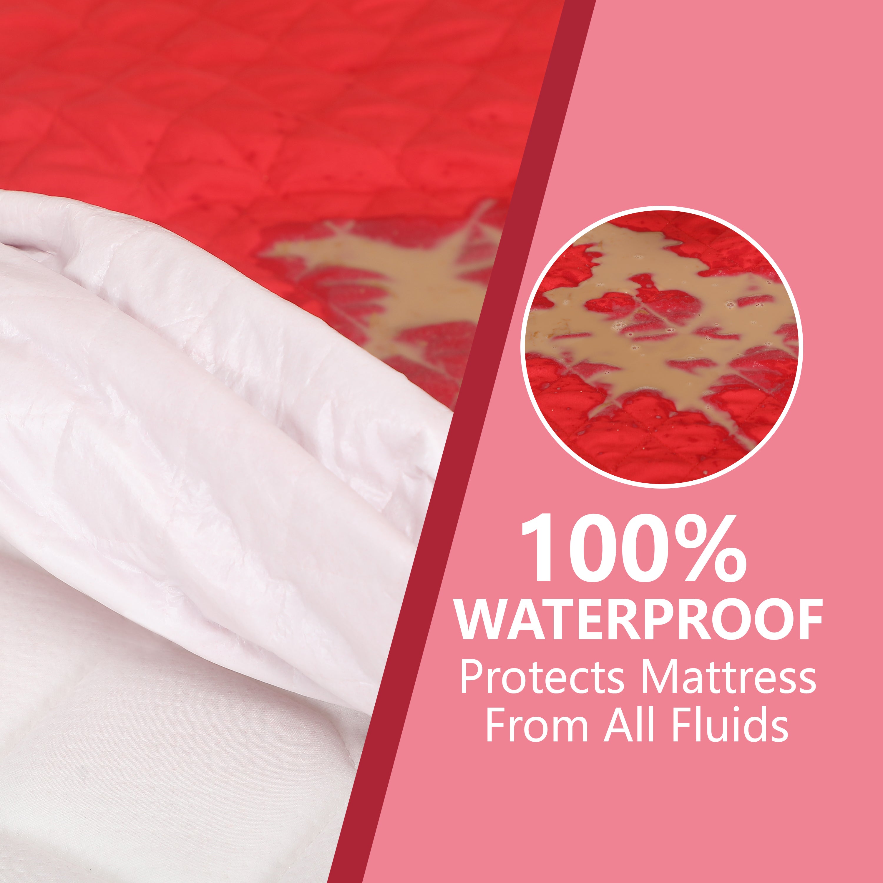 Red Quilted Fitted Mattress Protector