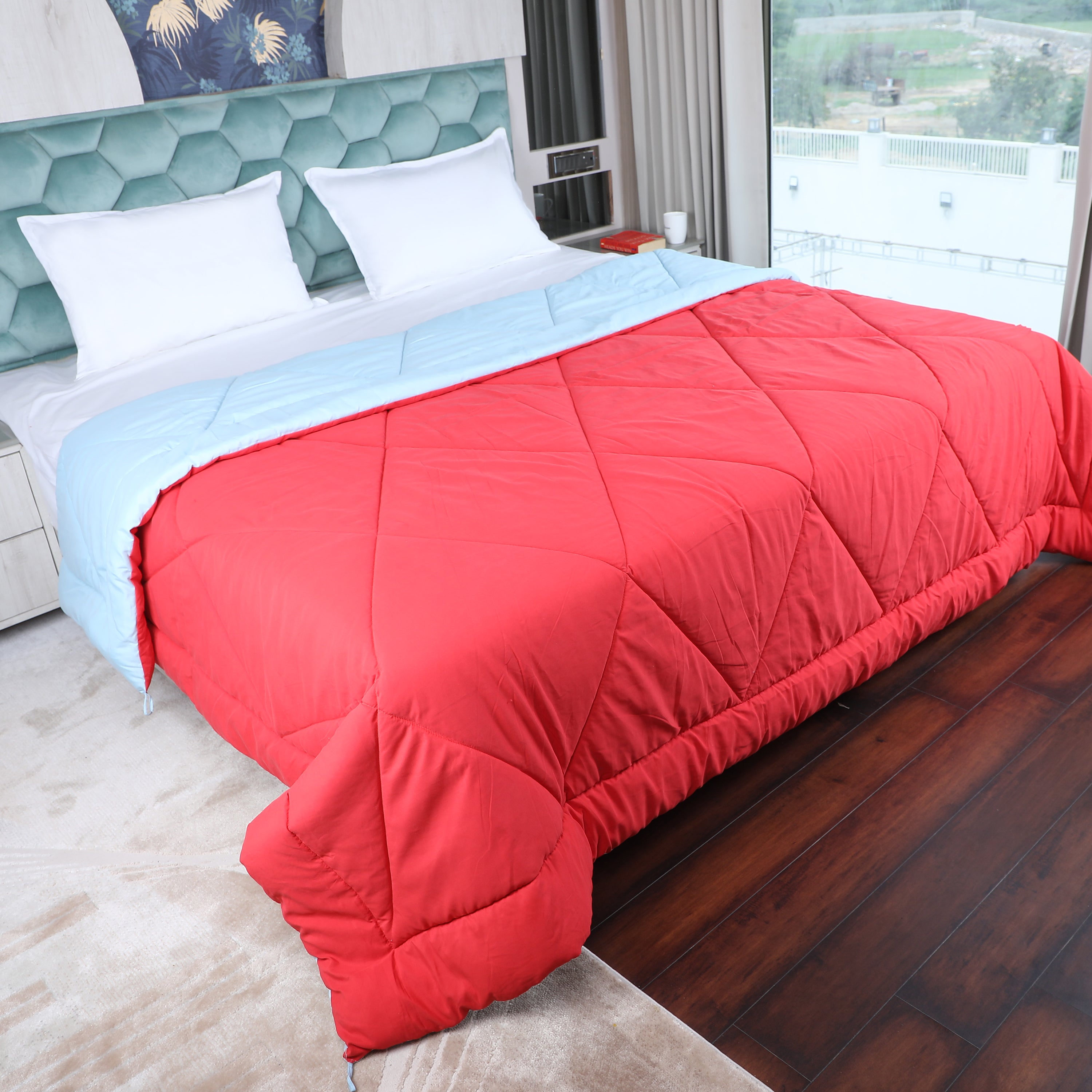 Red & Sky blue Reversable Comforter