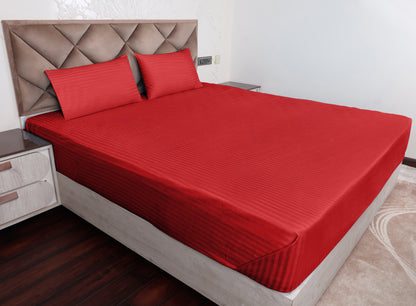 Red Satin Stripe Glace Cotton Flat Bedsheet with Pillow Cover