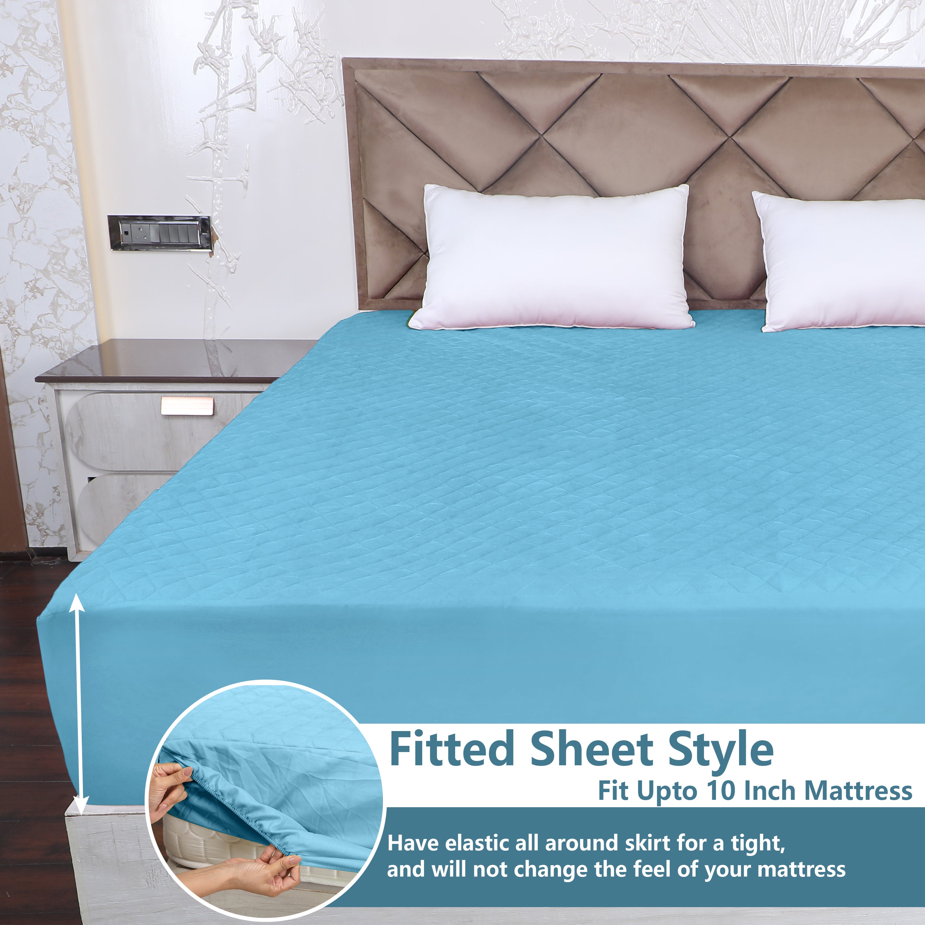 Sky Blue Quilted Fitted Mattress Protector