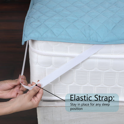 Sky Blue Quilted Corner Elastic Mattress Protector