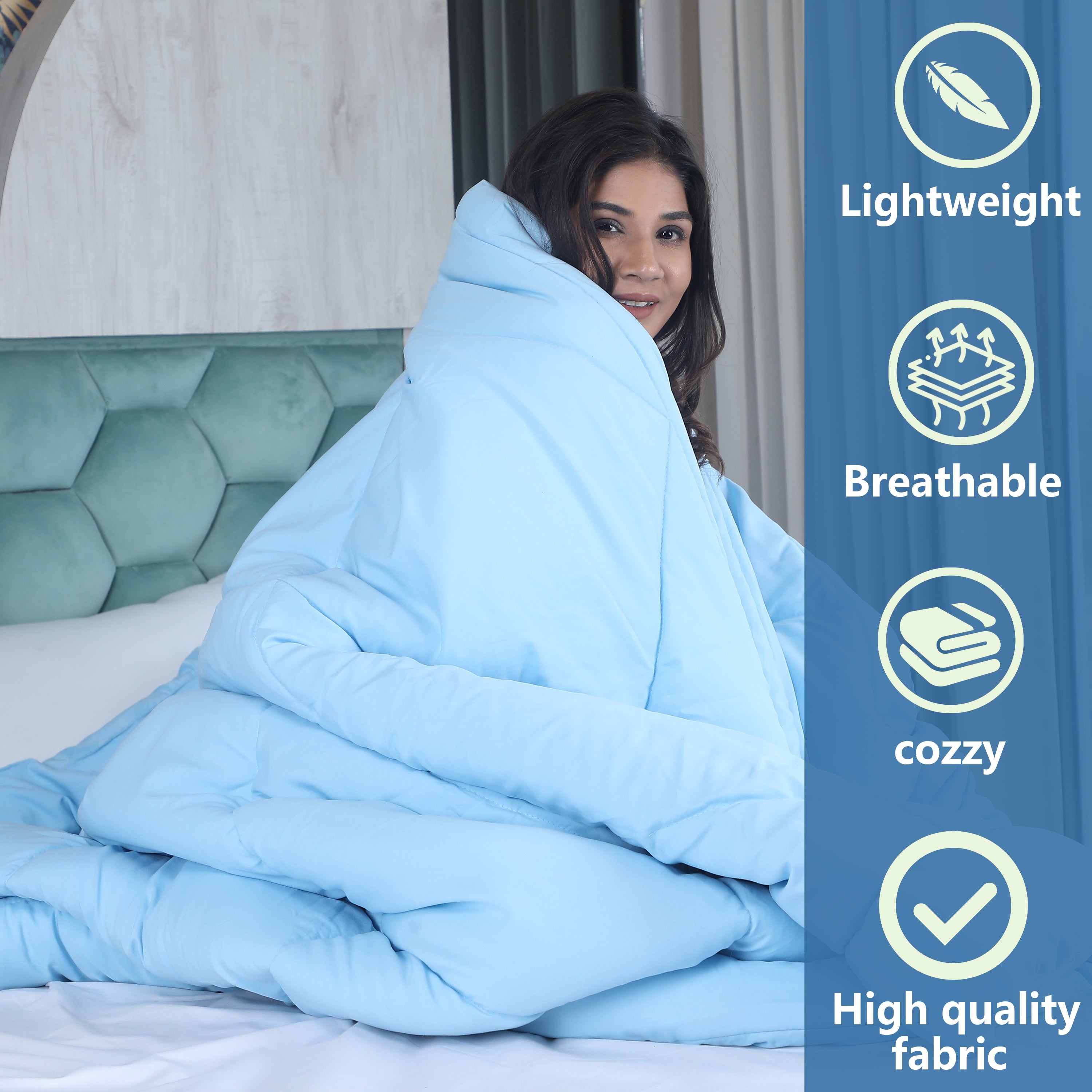 Sky Blue Microfiber Polyester Comforter