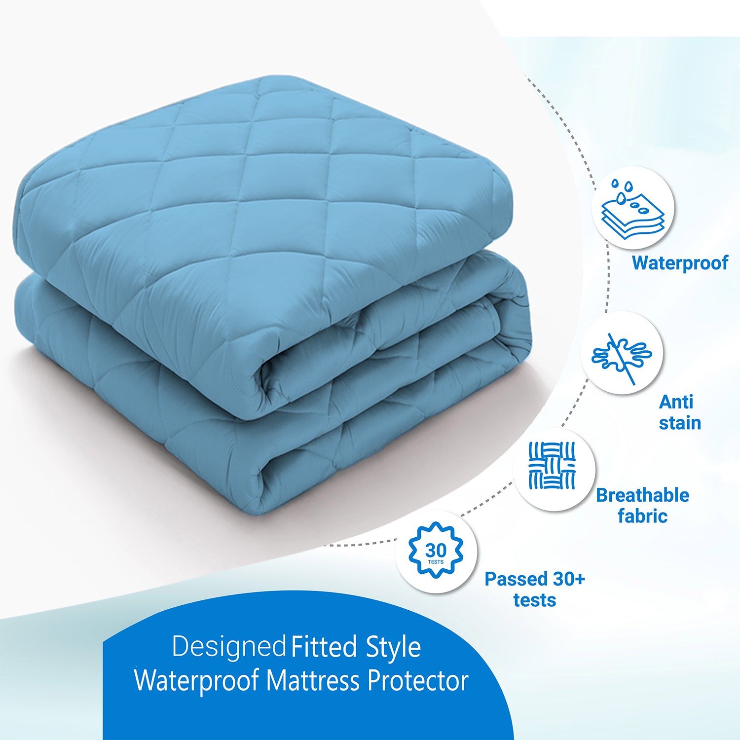 Sky Blue Quilted Corner Elastic Mattress Protector