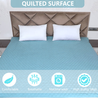 Sky Blue Quilted Corner Elastic Mattress Protector