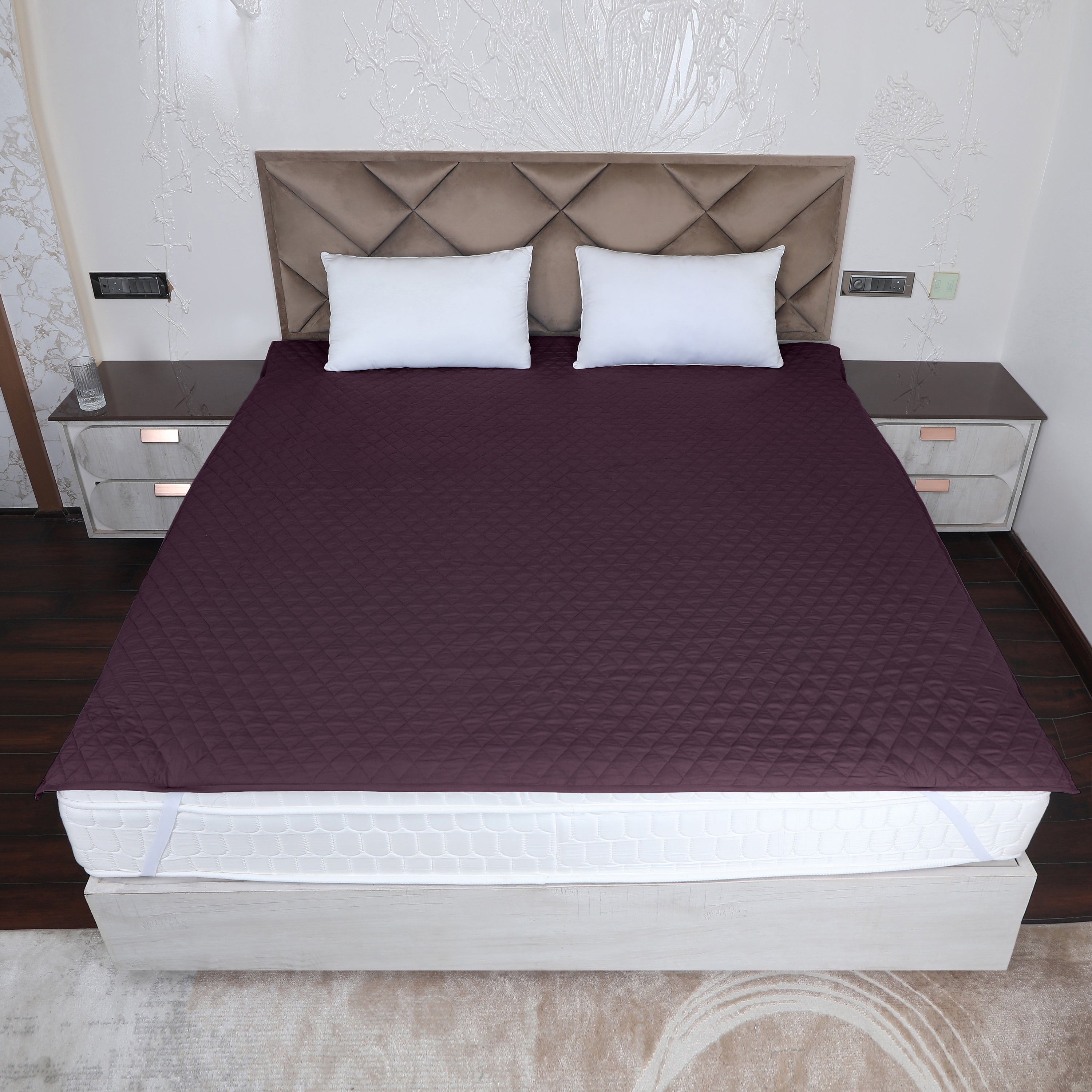 Wine Quilted Corner Elastic Mattress Protector